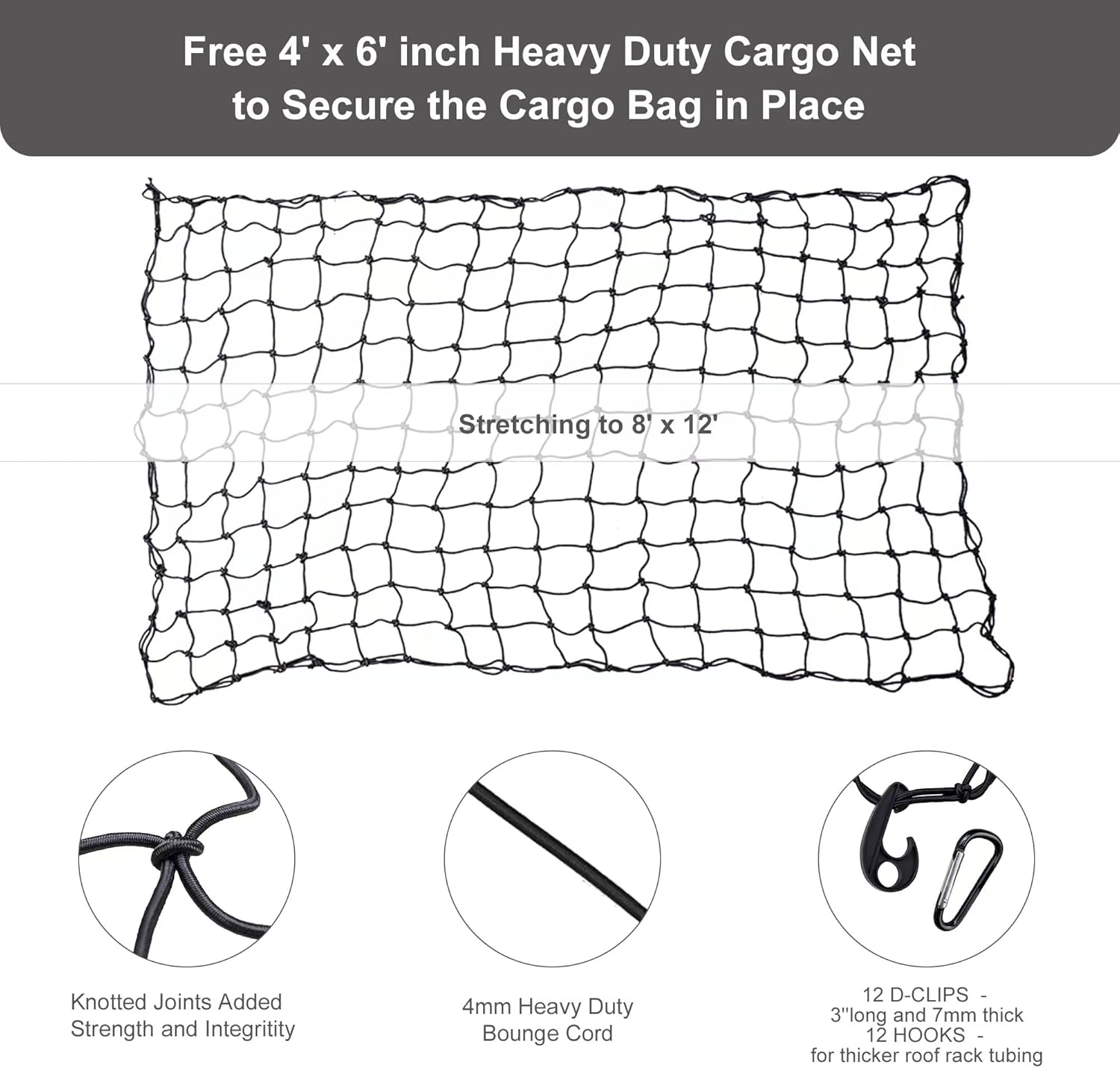 Truck Bed Cargo Bag with Cargo Net, 100% Waterproof 600D Heavy Duty, Fits Any Truck Size（51''X40''X22'' ） 26 Cubic Feet, Simple and Convenient for Installation&hellip; image number 4