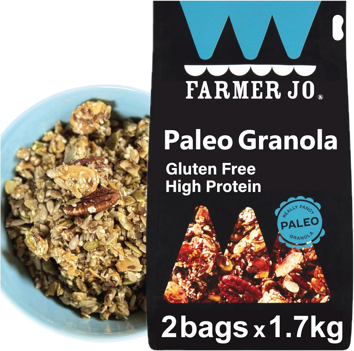 FARMER JO Paleo Granola - High Protein Healthy Breakfast Cereal Made with Honey, Coconut, Seeds & Nuts | Gluten-Free, Vegetarian, Non-Gmo, Keto, Dairy Free, No Preservatives - Resealable Bag (2 Bags X 1.7Kg) image number 4