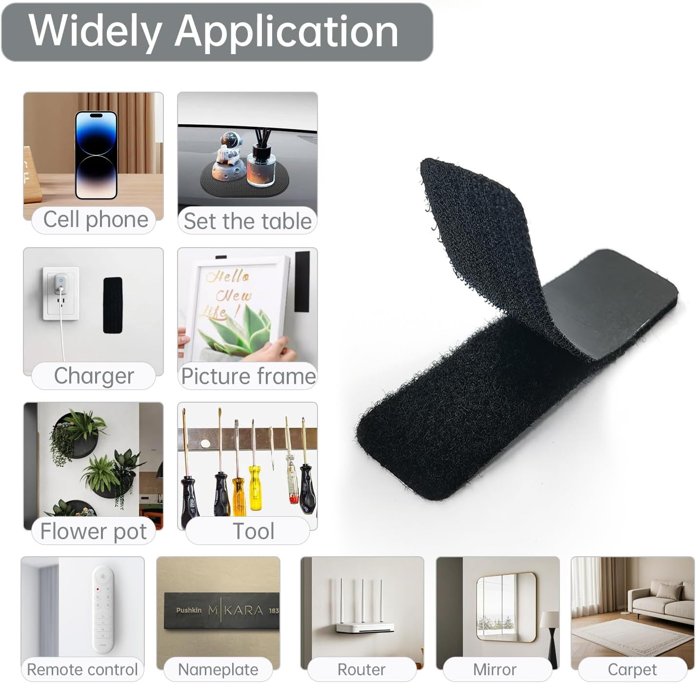 14Pcs Double Sided Sticky Strips,Double Sided Tape,Hook and Loop Strips with Adhesive - Black-14Pcs image number 5