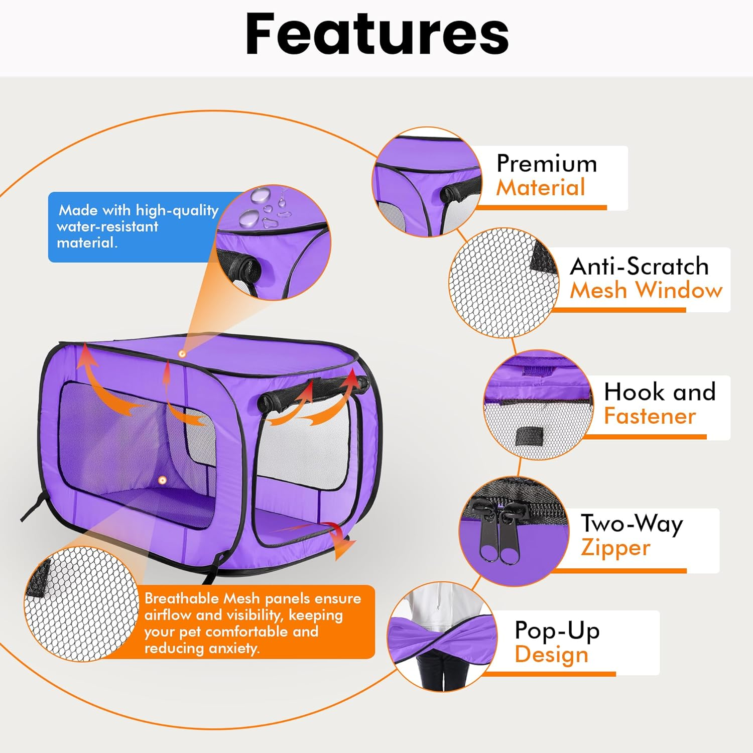 Beatrice Home Fashions Portable, Collapsible, Pop up Travel Pet Kennel, 32.5" L X 19" W X 18" H, Purple image number 4