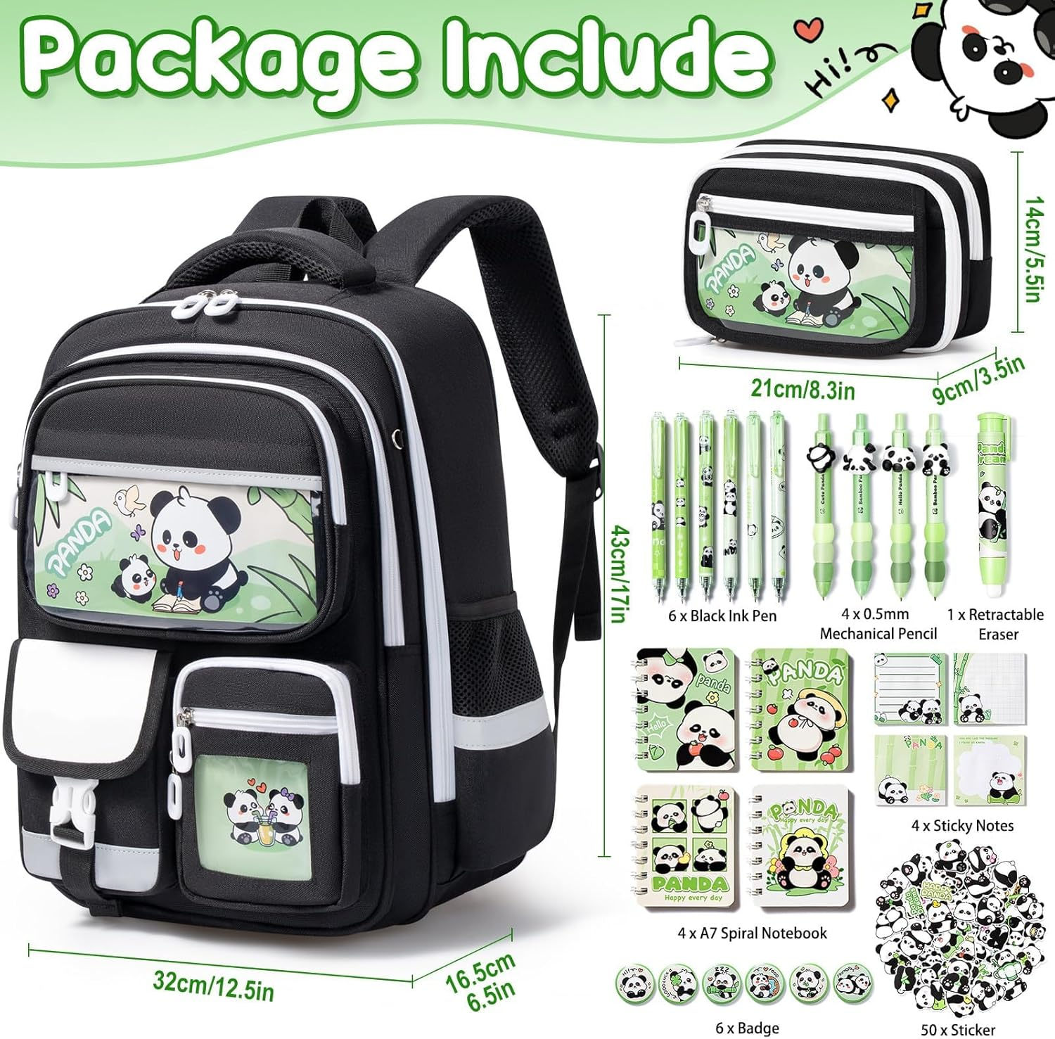Fimibuke Kids School Backpack for Girls Boys, Cute Toddler Backpack School Supplies with Bookbag Pencil Pouch Stationery Set, Panda, Large - Capybara image number 3