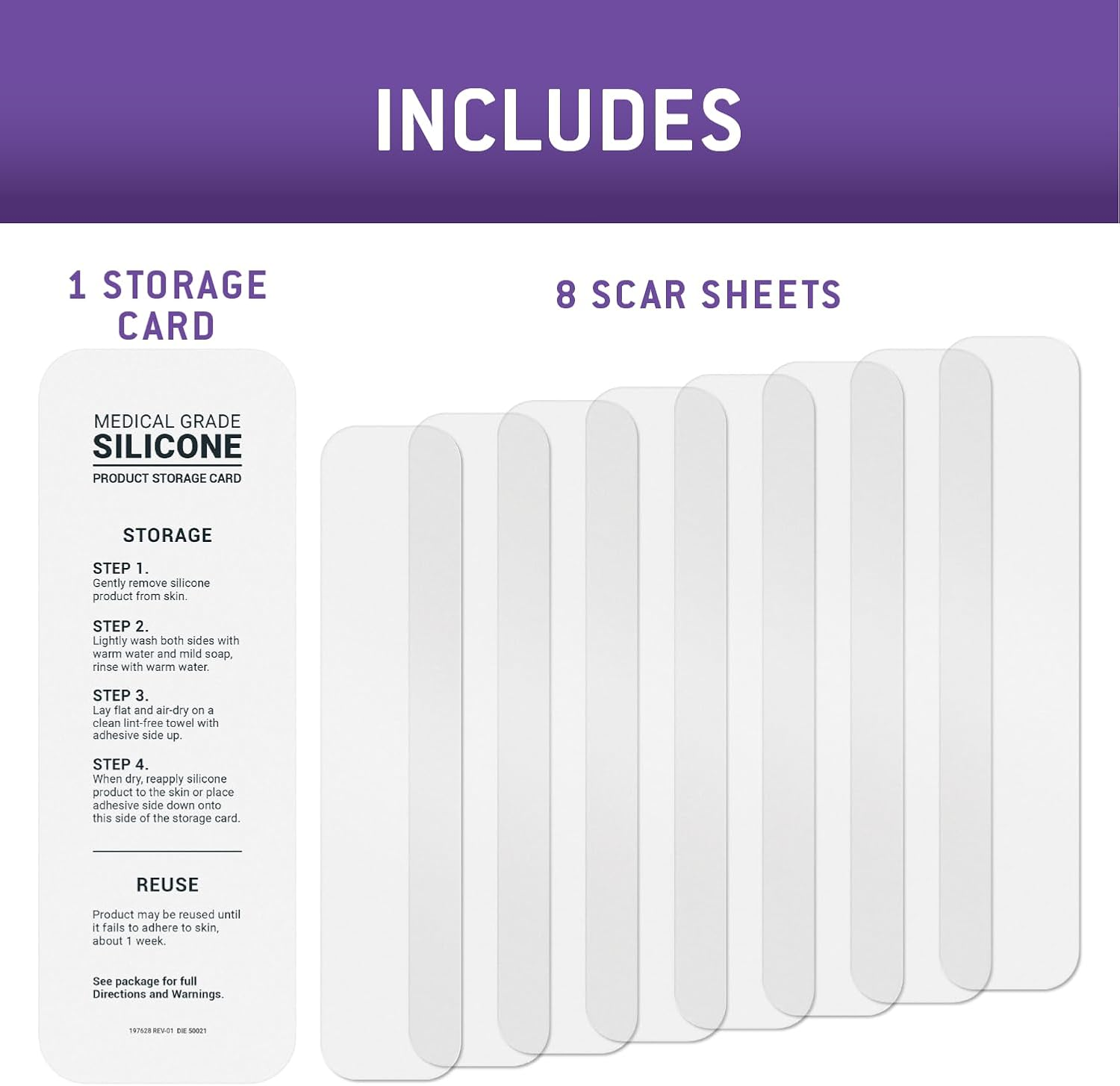 Care Science C Section Recovery Silicone Scar Sheets 1.5In X 7In 8Ct | Reuseable Scar Sheets for Reducing the Appearance of C-Section, Keloid, and Acne Scars image number 2