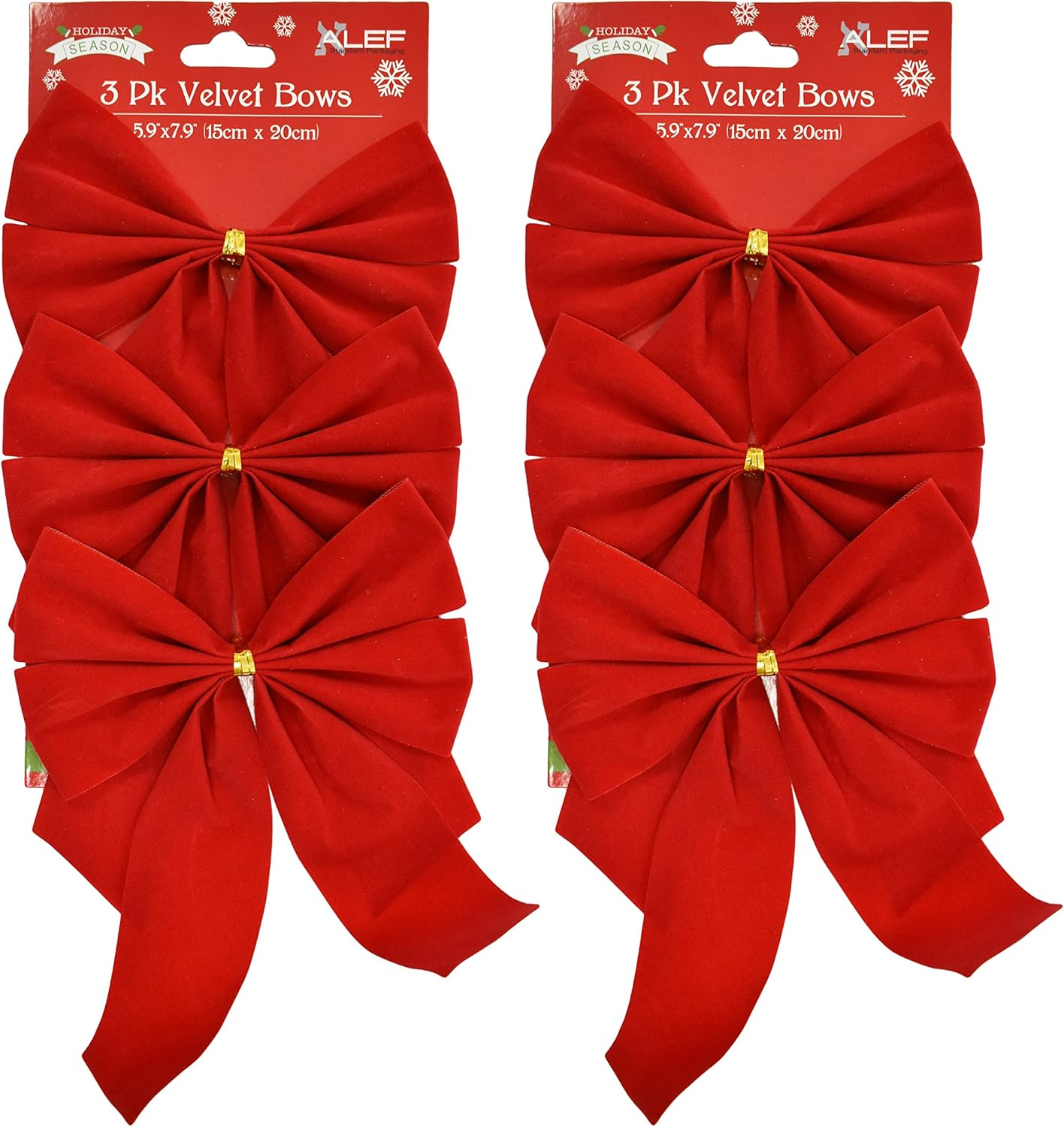 Red Velvet Festive Holiday Christmas Bows - Perfect as Tree Ornaments - Tree Filler - Decorative Ornaments - Perfect for Preparing for the Holidays! Set of 2 Total 6 Count image number 2