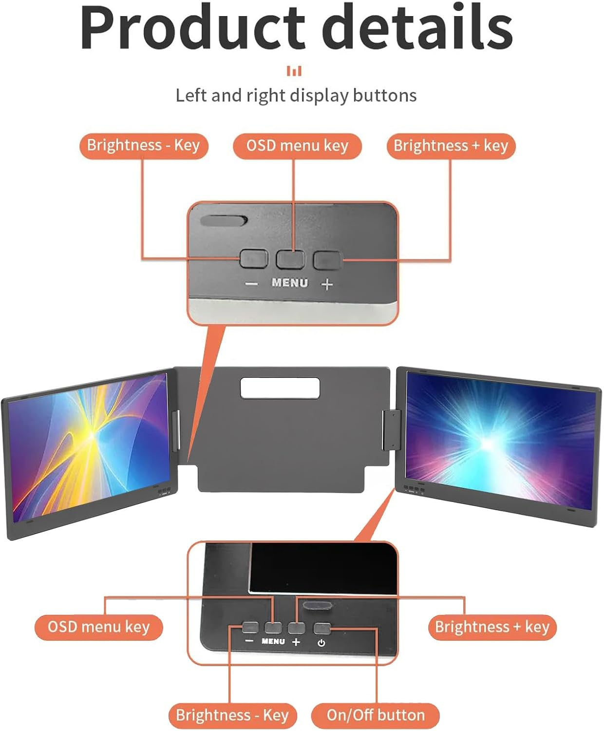 14 Inch Triple Portable Monitor, 1080P LCD IPS Dual Screens Extender with 178&deg; Viewing Angle, Adjustable Stand, Multitasking Supported for Laptop PC (X90A AU Plug) image number 2