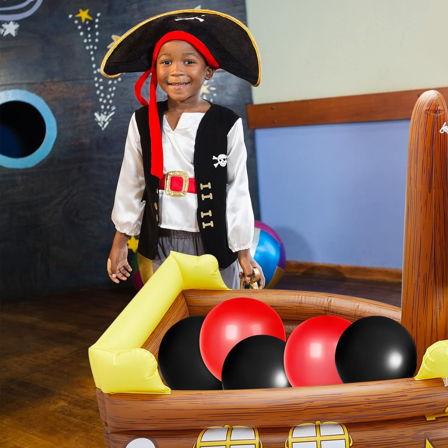 Cunhill 2 Pieces Inflatable Pirate Ship Cooler Inflatable Cooler for Halloween Pirate Ship for Food Beverage Serving Bar Pirate Party Decorations Birthday Pool Party Supplies image number 2