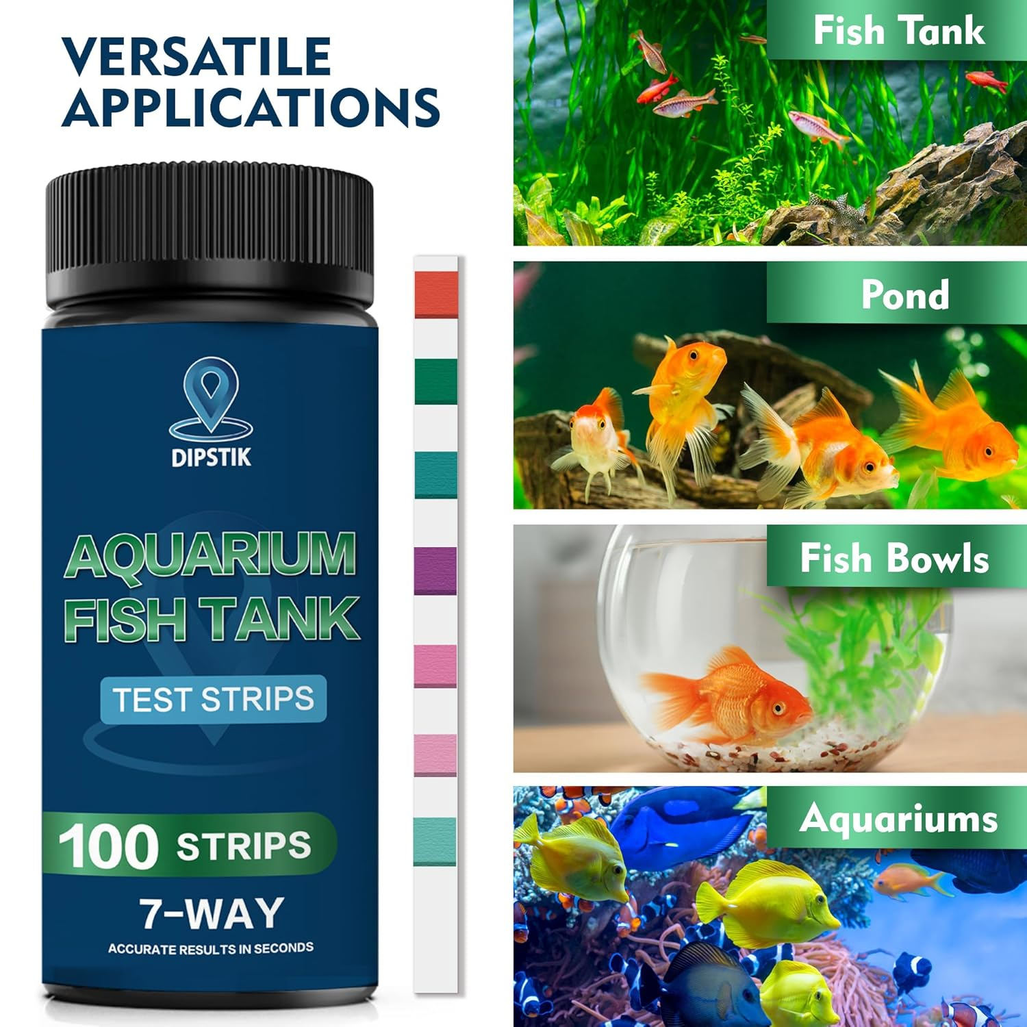 Aquarium Test Strips, 7-Way Freshwater Saltwater Kit, 100 Strips: Nitrate, Nitrite, Chlorine, Hardness, Alkalinity, Carbonate, Ph image number 3