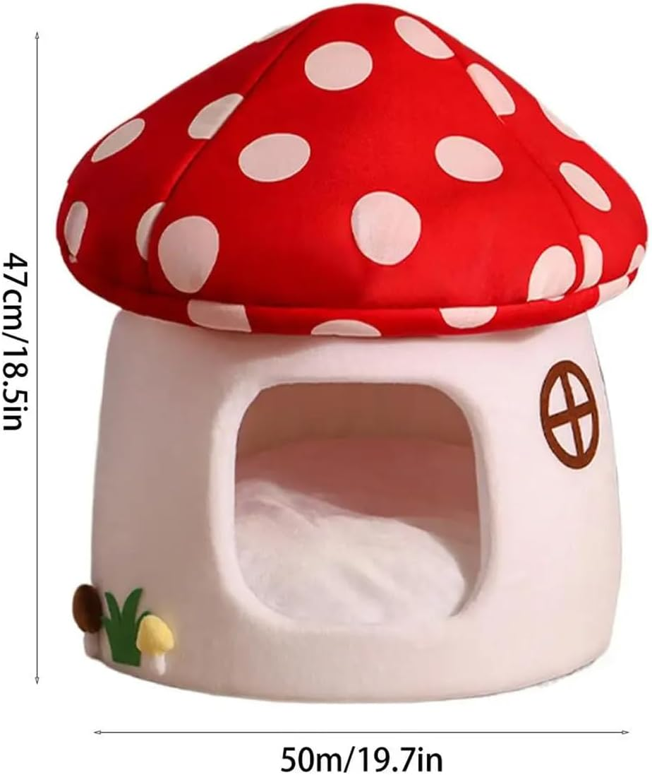 AIMALL 1Pc Mushroom Cat Kennel - Winter Warm Sleeping Pet House with Soft Inner Padding, 19.7X18.5In, Four Seasons Universal Cat Nest for Small Pets image number 3