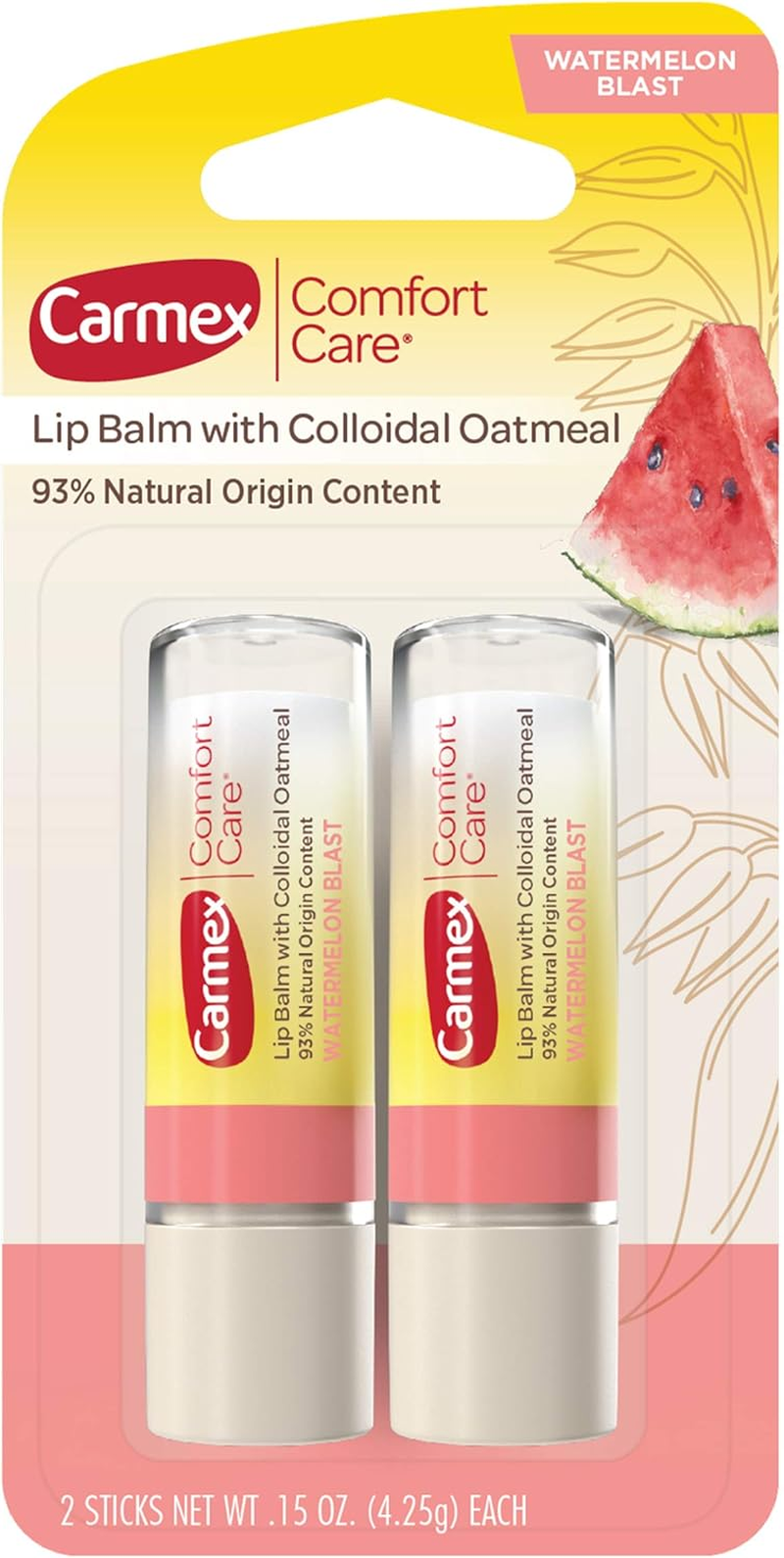 Carmex Comfort Care Lip Balm Stick with Colloidal Oatmeal in Watermelon Blast - 0.15 OZ, 2 Count