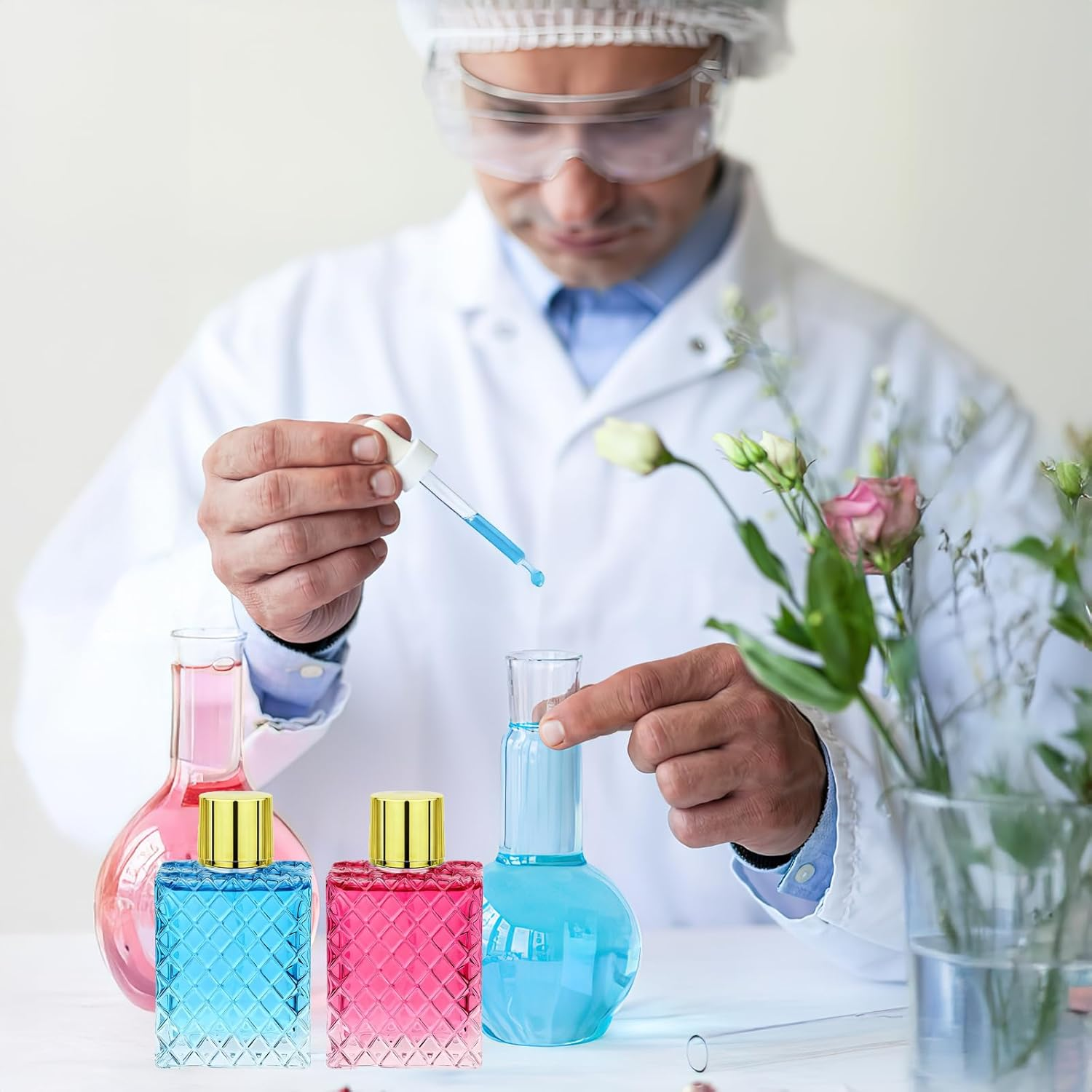 Malloom 10 Pack Refillable Glass Perfume Bottles, 100Ml/3.4 Oz Empty Perfume Bottles Clear Glass Fine Mist Atomizer Spray Bottle with 10 Funnel for Essential Oils Travel and DIY Fragrance image number 2