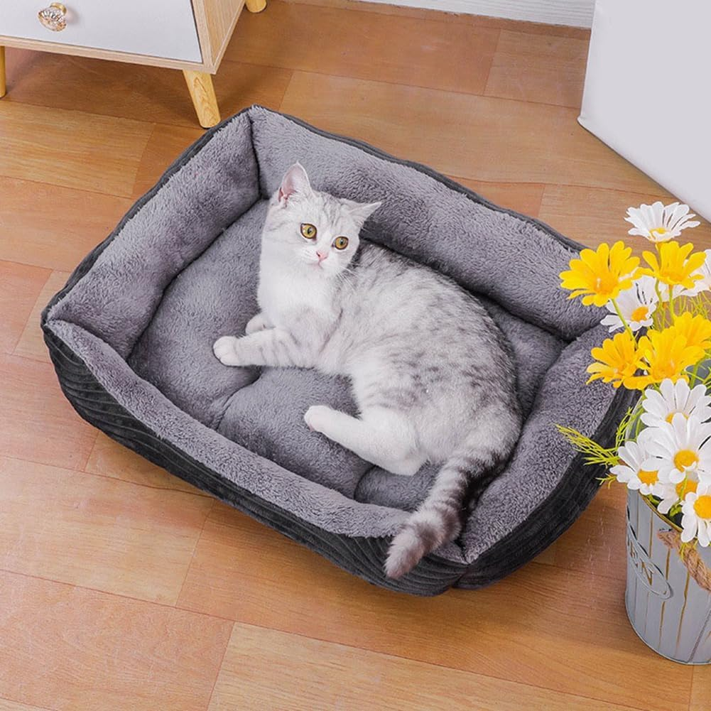 VENEKA Grey Dog Bed Pet Square Plush Dog Kennel Mat Small and Medium Dog Sofa Mattress Pet Dog Bed House Mat Pet Supplies 70 X 55 Cm image number 4