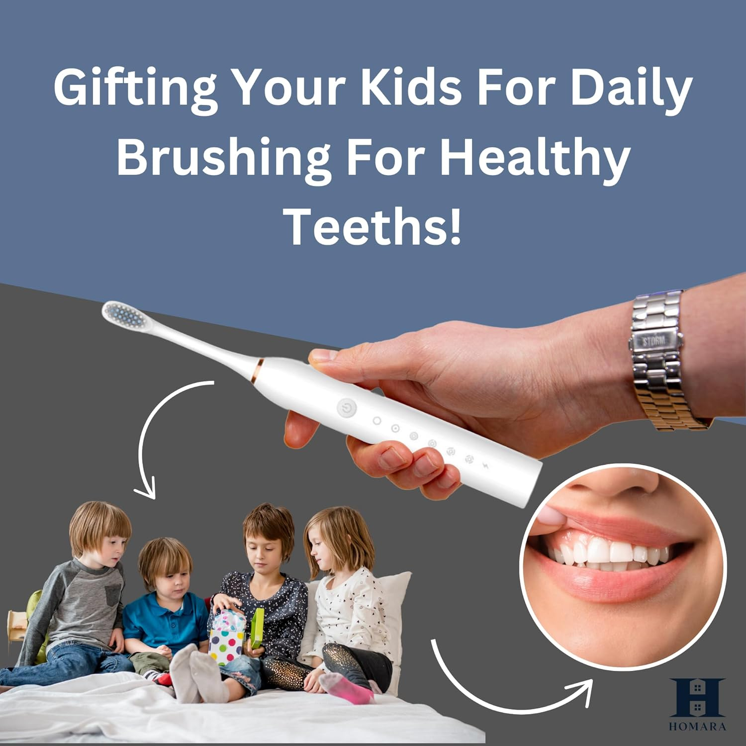 HOMARA - Electric Toothbrush for Adults & Kids &ndash; Rechargeable Sonic Toothbrush with 8 Brush Heads, 5 Cleaning Modes, 40,000 VPM, 30-Day Battery, Timer, Waterproof, Travel Case Included.