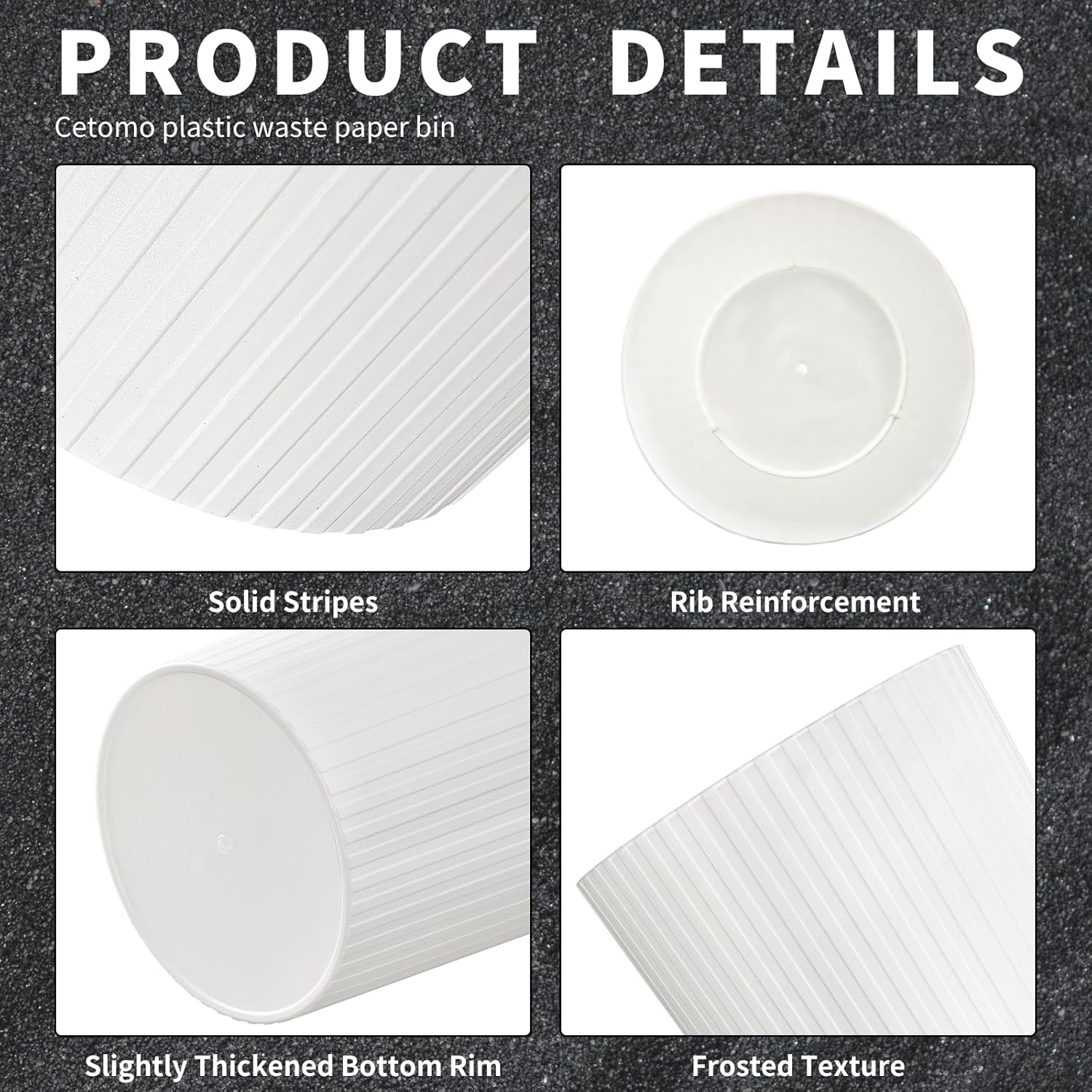 Cetomo 7.2 L X 3 Set, Waste Paper Bin, Waste Paper Bin, Rubbish Bin for Bathrooms, Kitchens, Home Offices, Dormitories, White