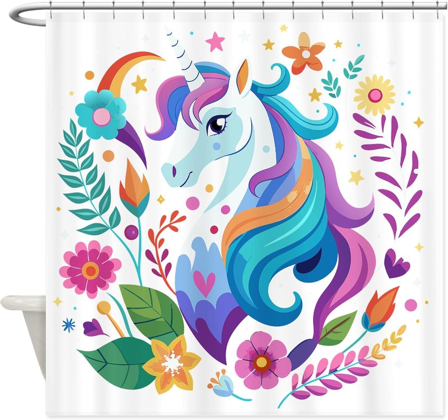 Cafepress Colorful Whimsical Unicorn Decorative Fabric Shower Curtain 70"X72" image number 2