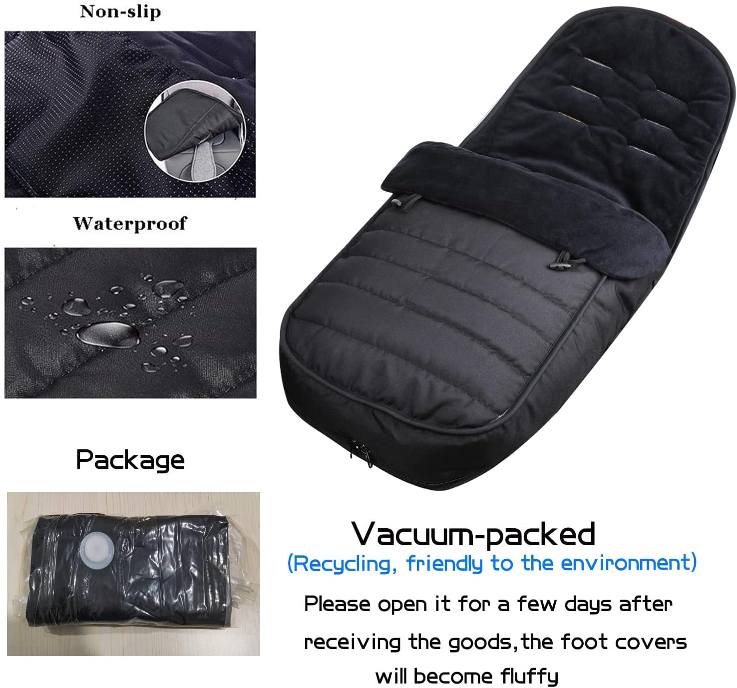 Footmuff, Universal Footmuff for Pushchair Waterproof and Windproof Fleece Lined Stroller Pram, Black image number 5