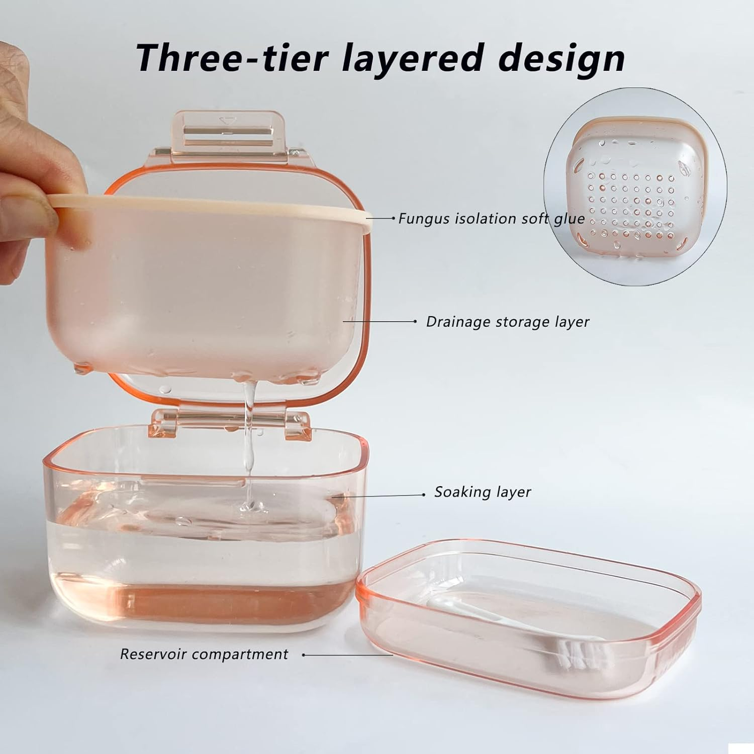 Denture Bath Cup, Denture Case,Retainer Cup,Three-Layer Retainer Case,Denture Cup, Mouth Guards Holder, Partial Denture Soak Container, Retainer Box Size:3.15 * 2.08 * 3.35(Black) image number 4