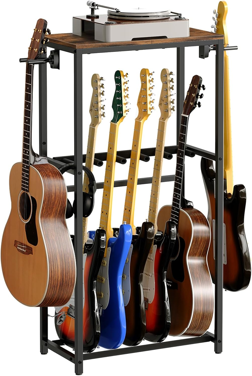 Guitar Stand, Multiple Rack Holder for Acoustic, Electric, Bass, Ukulele - Adjustable Floor Stand, Amp Accessories for Home Music Studio, Black GSHB6501