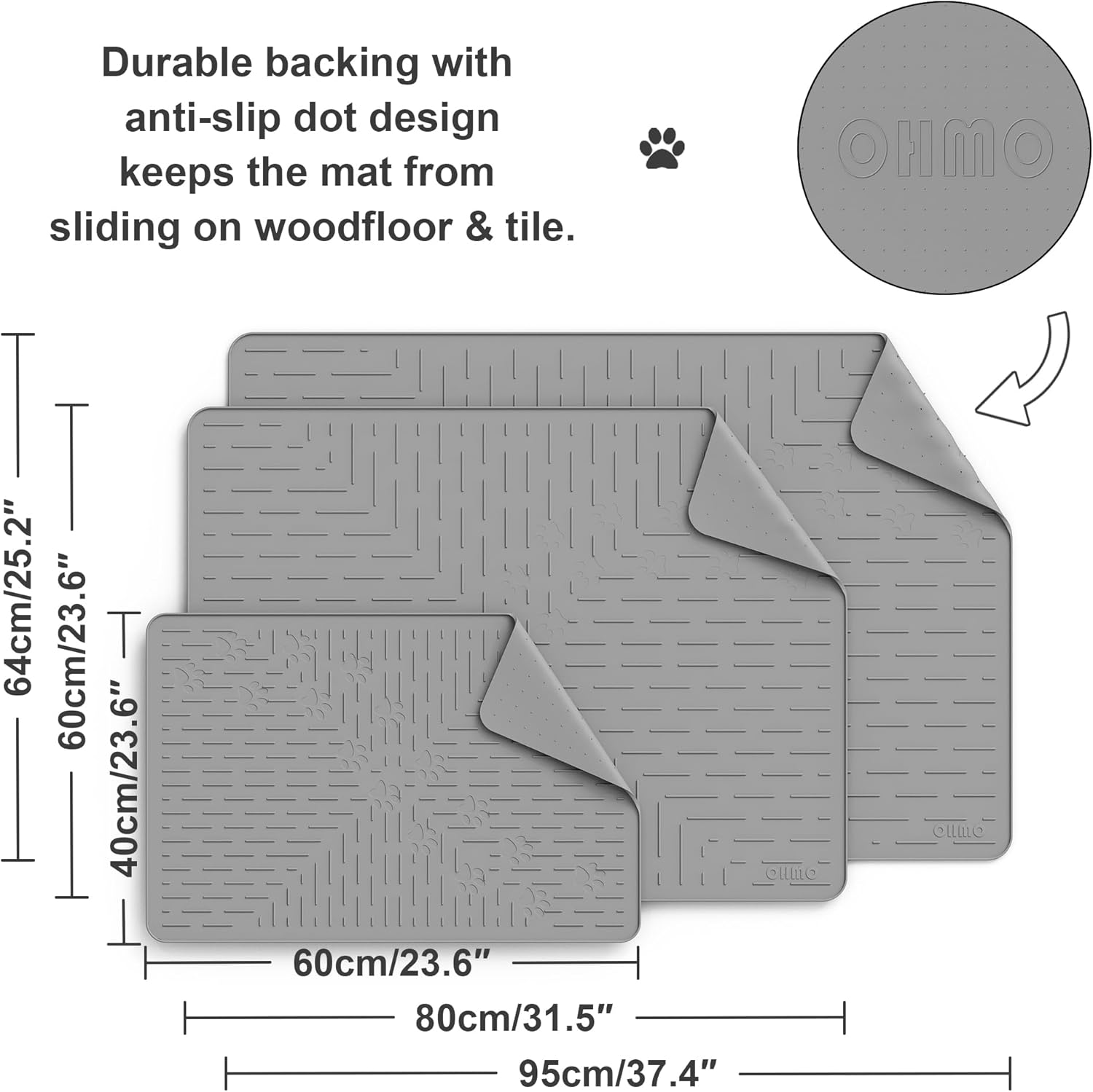 OHMO Cat Litter Tray Mat Made of Premium Silicone, 80 X 60 Cm, Large, Waterproof and Bpa-Free Cat Litter Mat, Easy to Clean Cat Mat - Gray image number 5