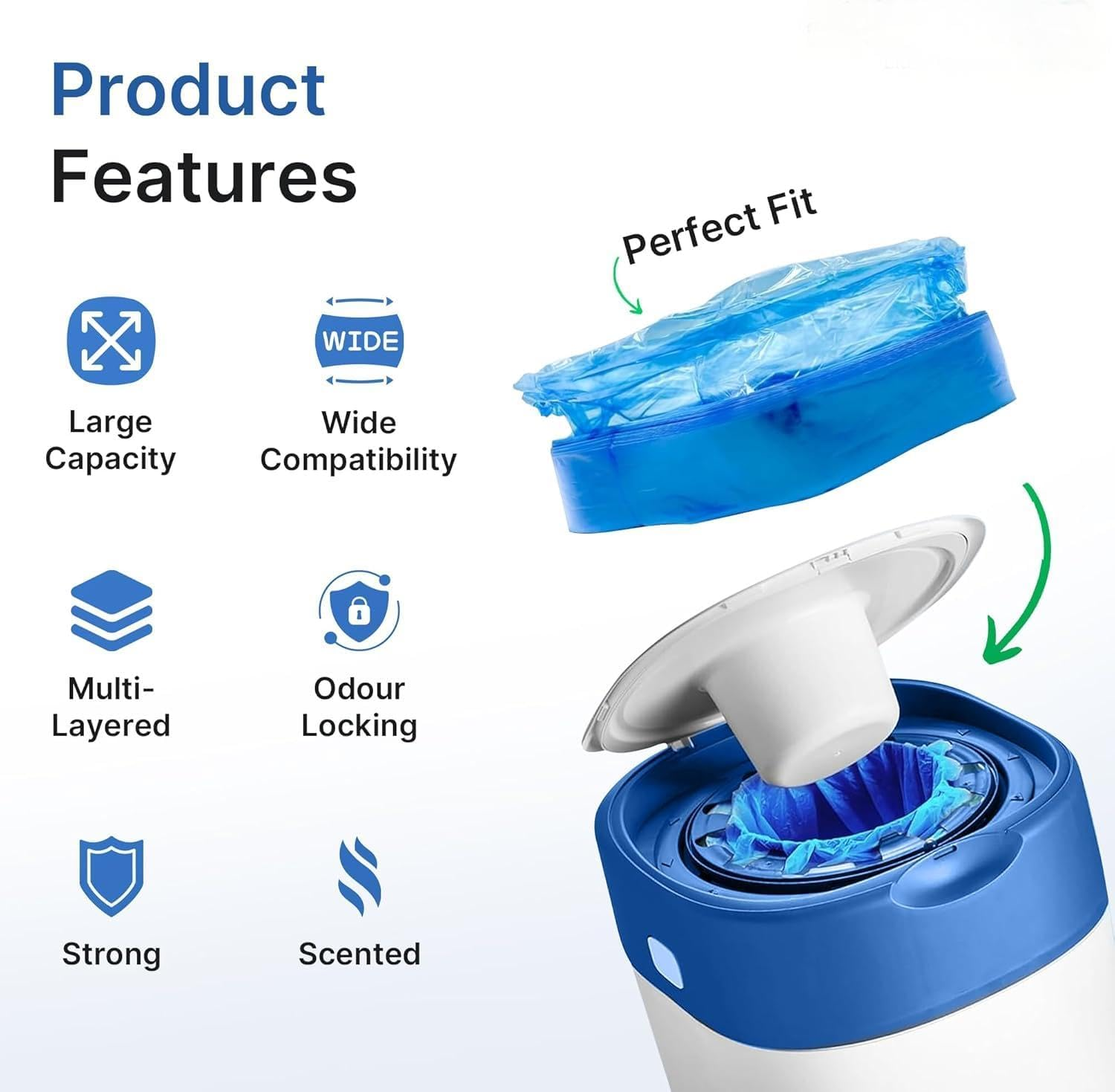 Nappy Bin Refill Bag, Refill Film Nappy Bin, Pack of 12 Nappy Bin Refill Cassettes Compatible with Angelcare, Tommee Tippee, Litter Locker image number 3
