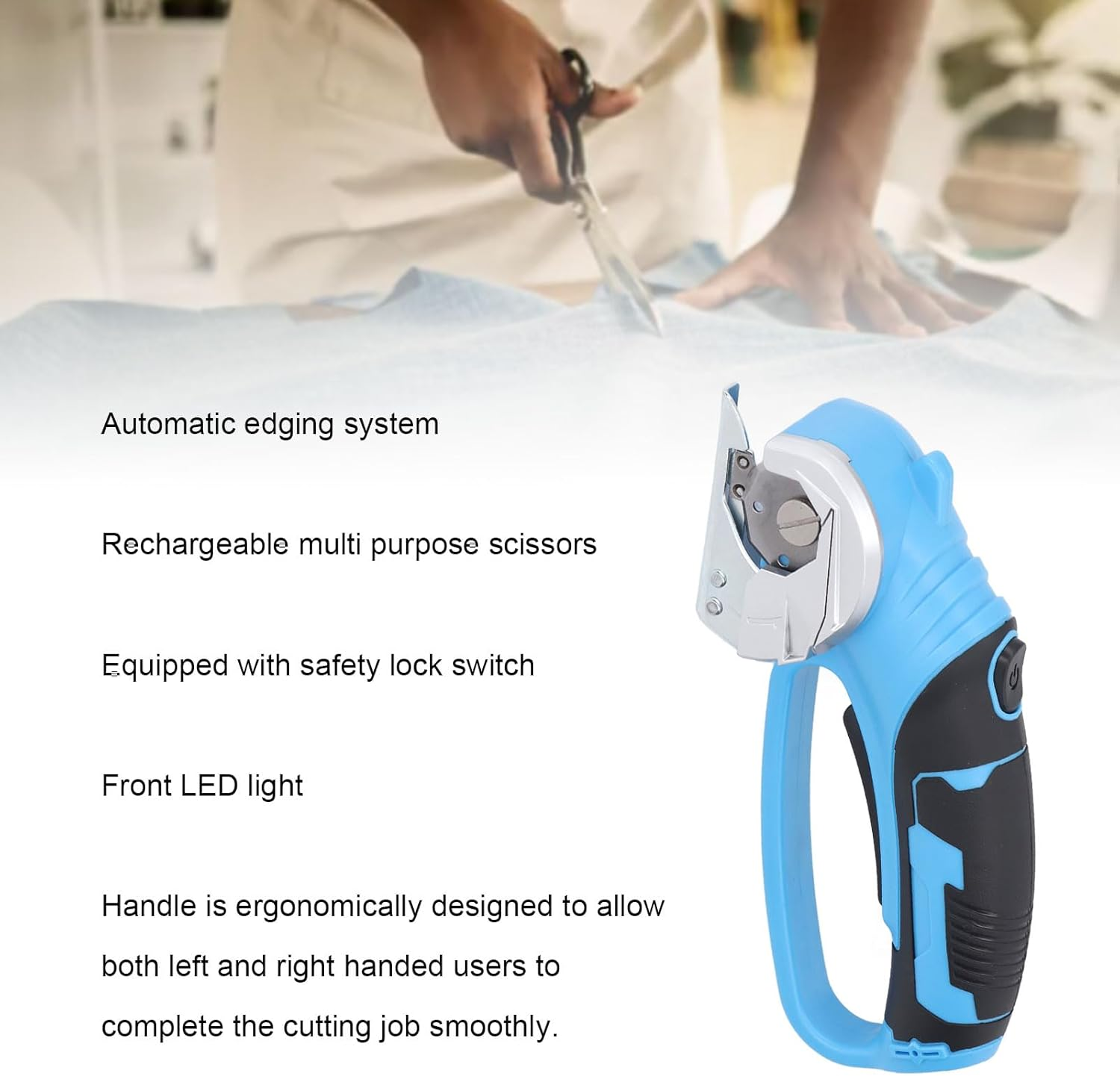 Cordless Electric Scissors, 4V Cardboard Cutter, Rechargeable Fabric Cutters with Safety Lock & LED Light, Powerful Rotary Cutter for Cutting Carpet, Cardboard, Leather, Paper, Plastic image number 6