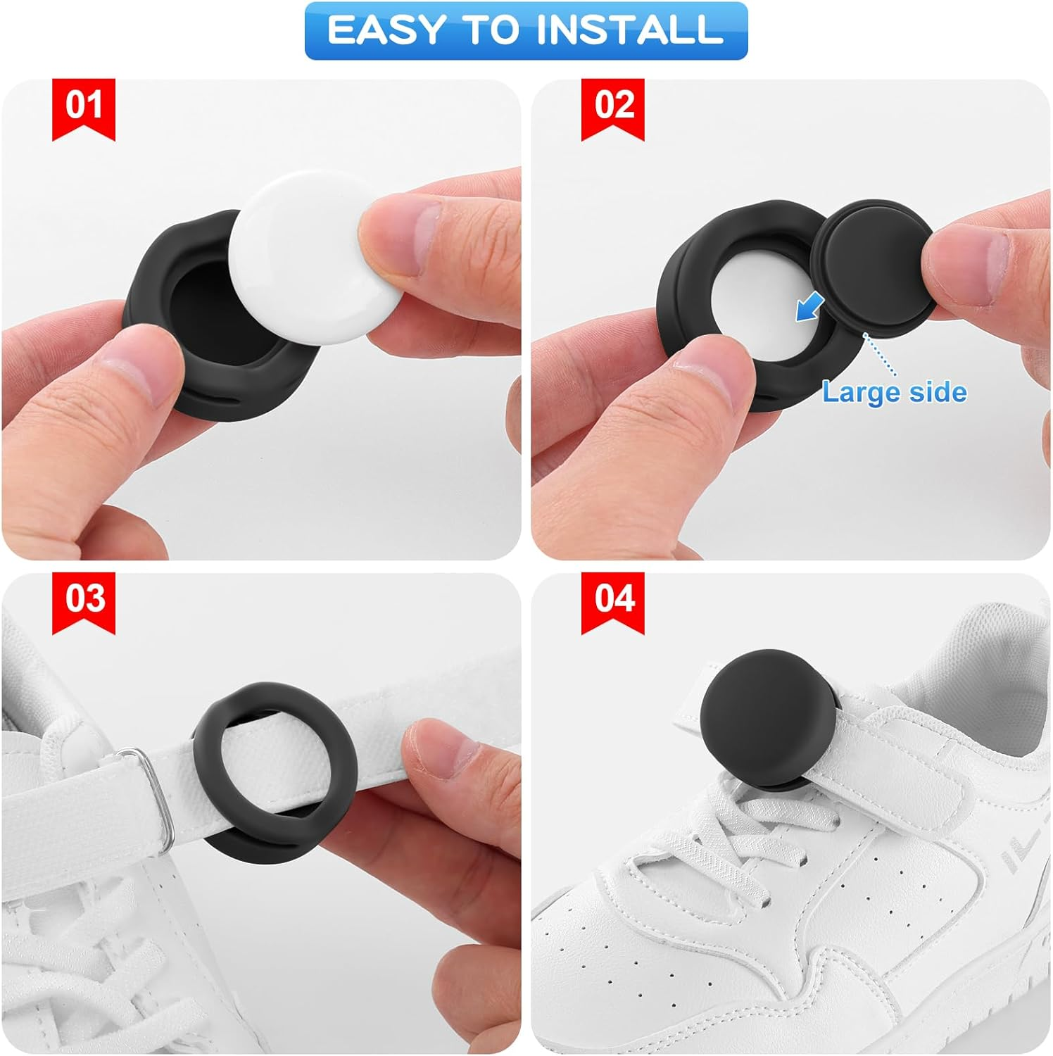 Waterproof Holder Compatible with Airtag for Kids Shoelaces & Straps, 2 Pack Hidden Silicone Shoe Clip Compatible with Apple Air Tag, GPS Tracker for Children Shoes Shoestring (Black) image number 1