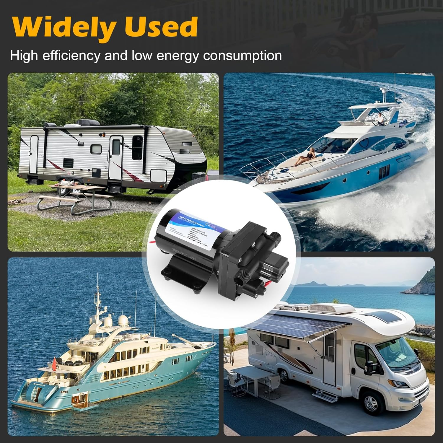 4048-153-E75 RV Water Tank Pump, 12V 4 GPM, 55 PSI, 10 Amps Multi-Fixture Automatic Demand Pump for RV Caravan Marine Yacht Replaces 4048153E75S image number 4