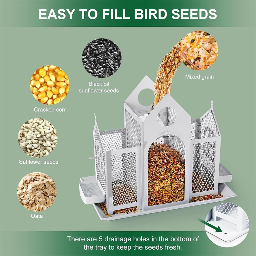 Creative House Metal Courtyard Hummingbird Squirrel Bird Feeder Outdoor Balcony Hanging Courtyard, Large Capacity Metal Wild Bird Feeder Squirrel Proof for outside Decoration,Superise for Bird Lovers. image number 6