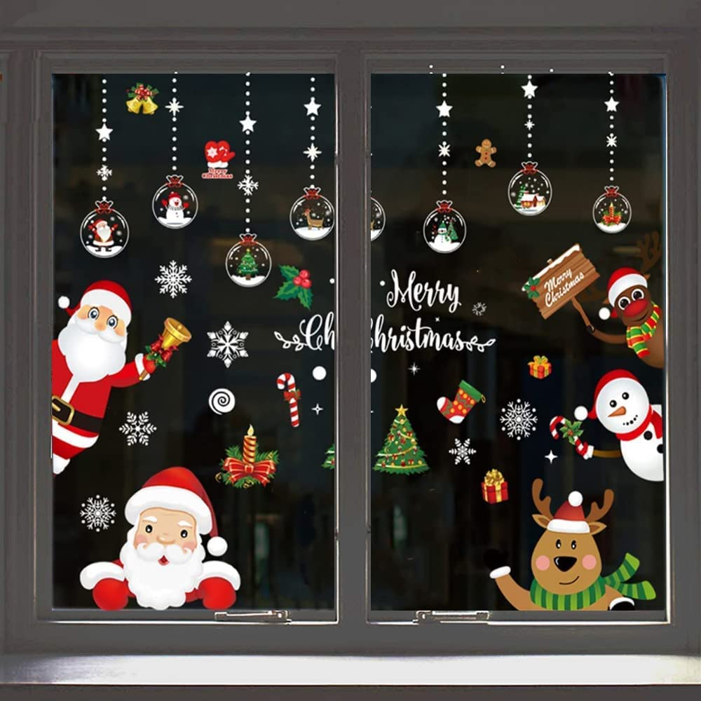 Christmas Window Clings, T Tersely 8 Sheets Stickers, Snowflake Snowman Santa Reindeer Window Stickers,Removable Static Window Stickers, for Christmas Window Decoration image number 4