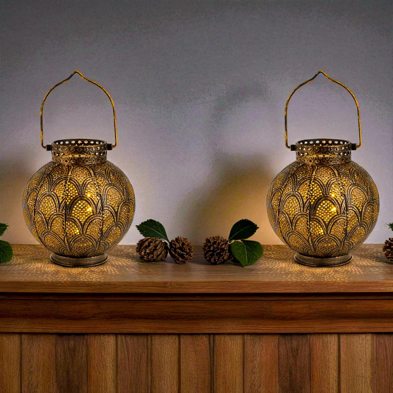 TRIROCKS Set of 2 Metal Moroccan Style Table Lamps, 7 Inch Battery Operated Cordless Lamp with LED Lights, Perfect for Home, Living Room, Parties, Indoor Table Top image number 4