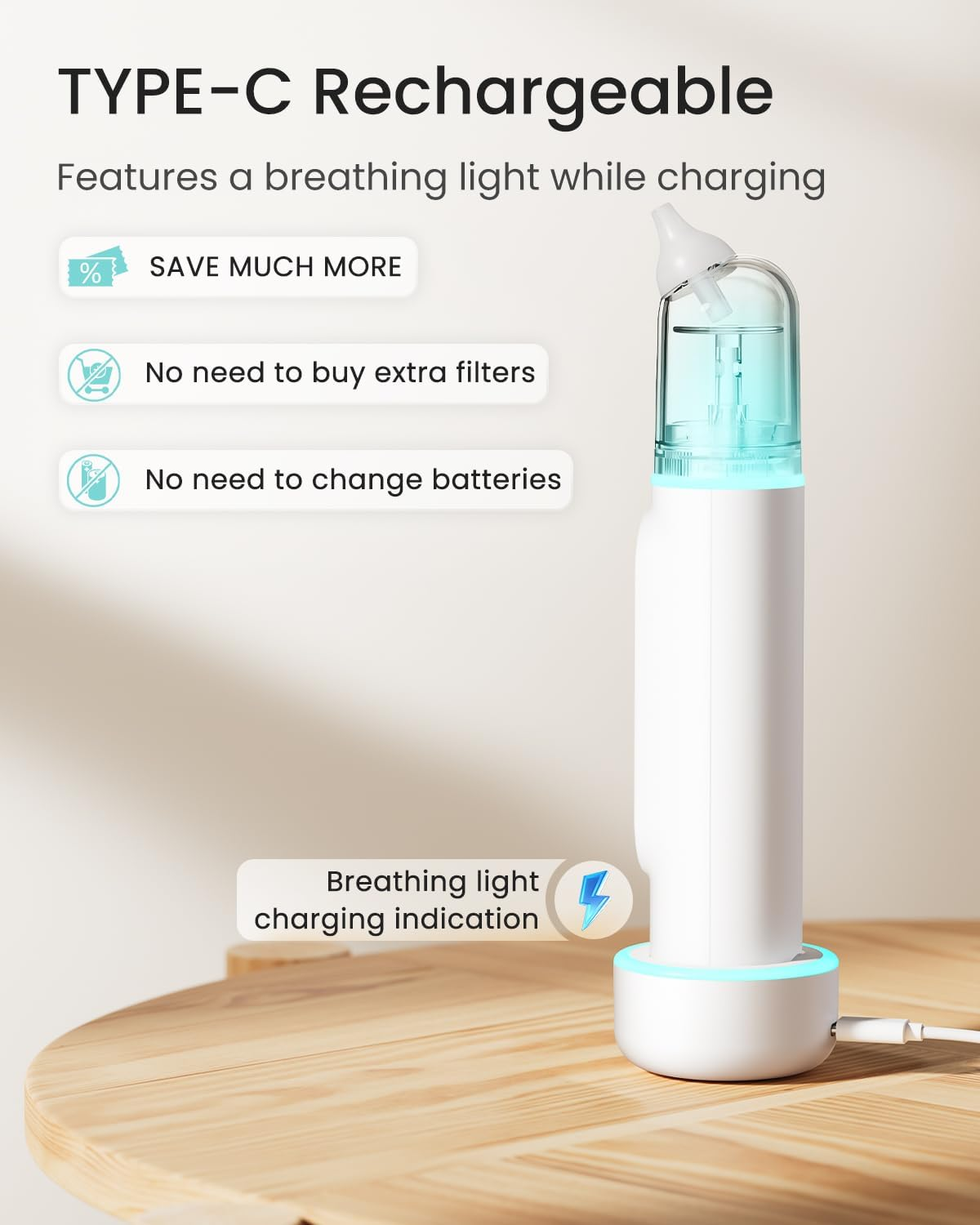 GROWNSY Baby Nasal Aspirator, Upgraded 5 Suction Levels Baby Nose Sucker, IPX7 Waterproof Electric Nose Sucker for Baby, Booger Sucker for Toddlers with Automatic Cleaning & Music & Light Functions image number 2