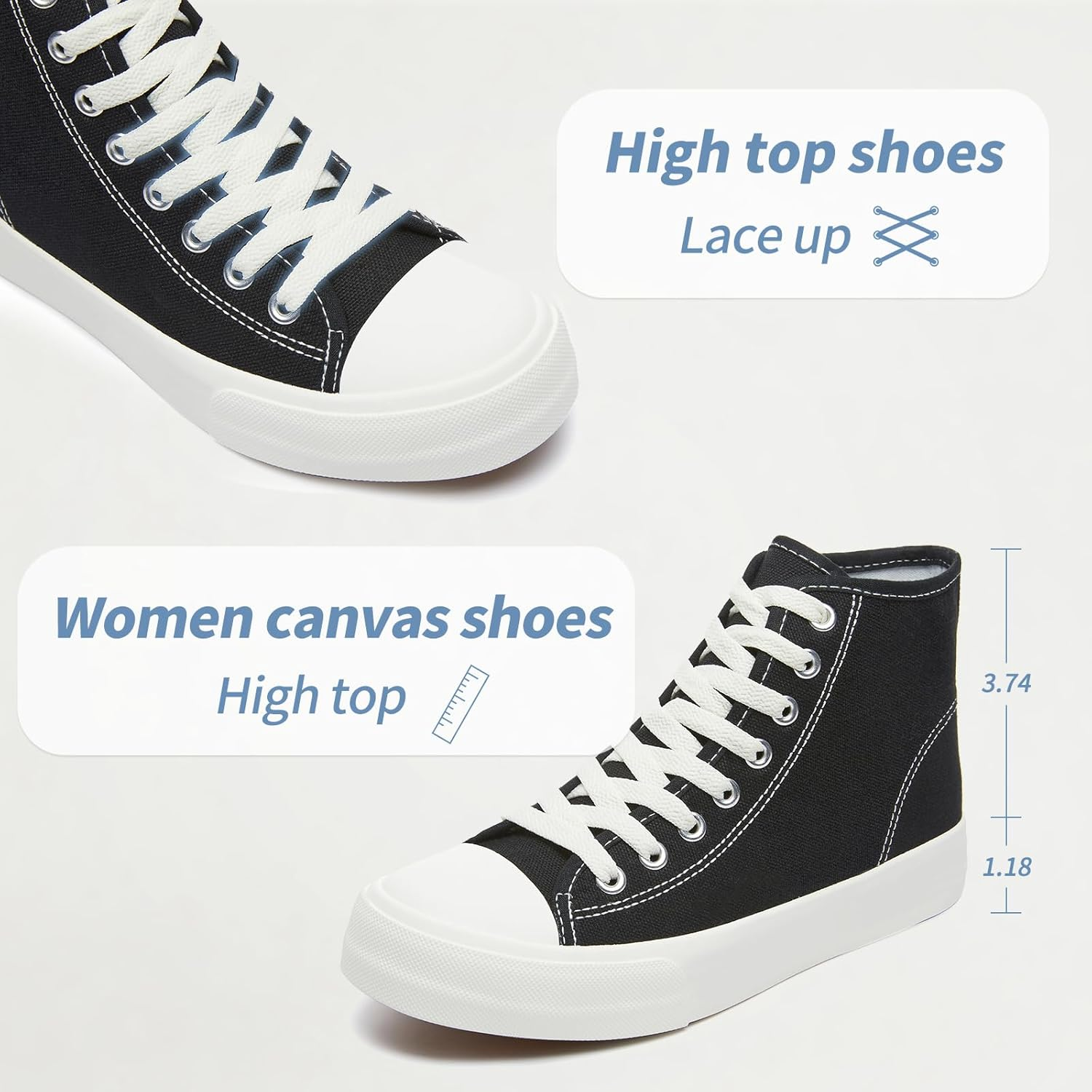Uoidru High Top Sneakers for Women Canvas Shoes White Canvas High Tops Women Casual Shoes Lace up Fashion Sneakers image number 5