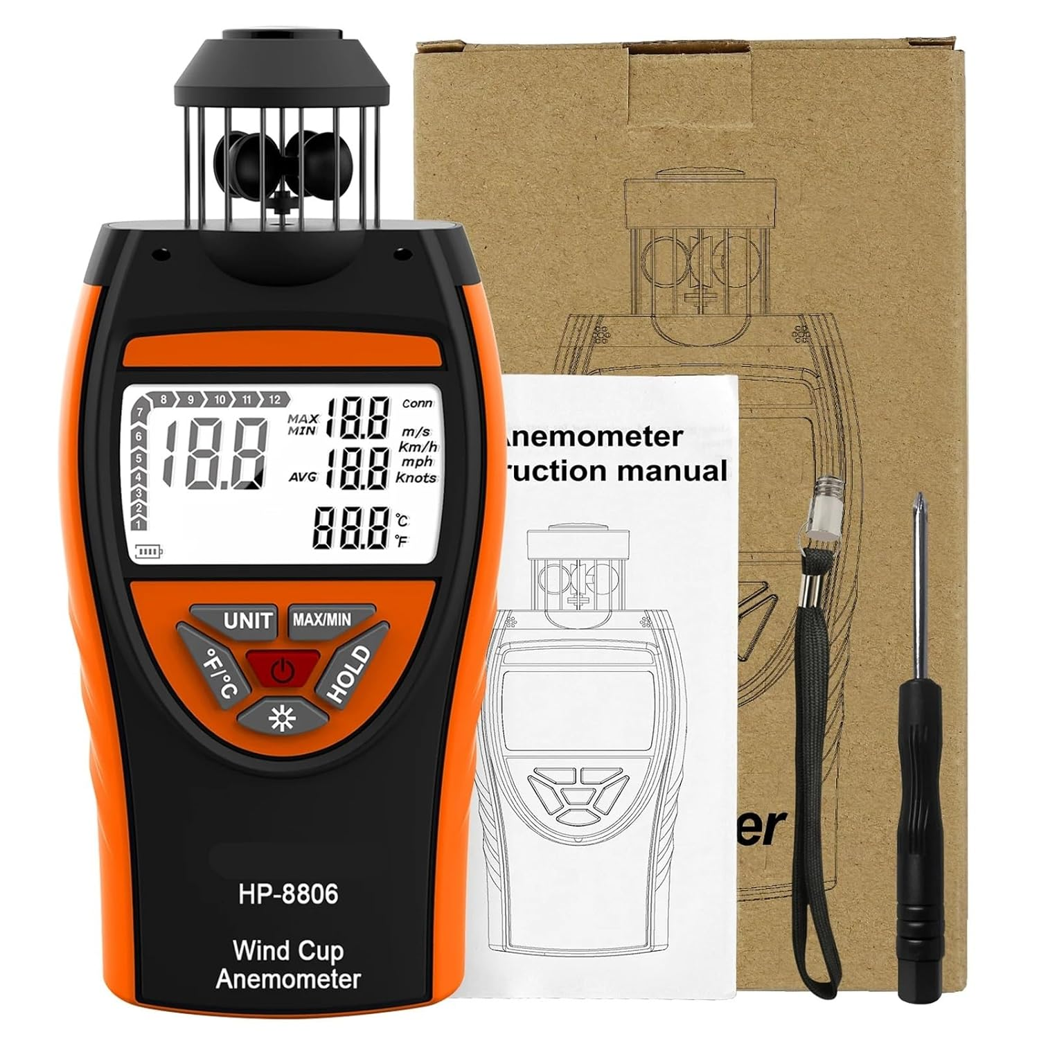 Anemometer with Temperature Measurement, Wind Speed Meter, Outdoor Wind Gauge, for Mountaineering & Sailing image number 3