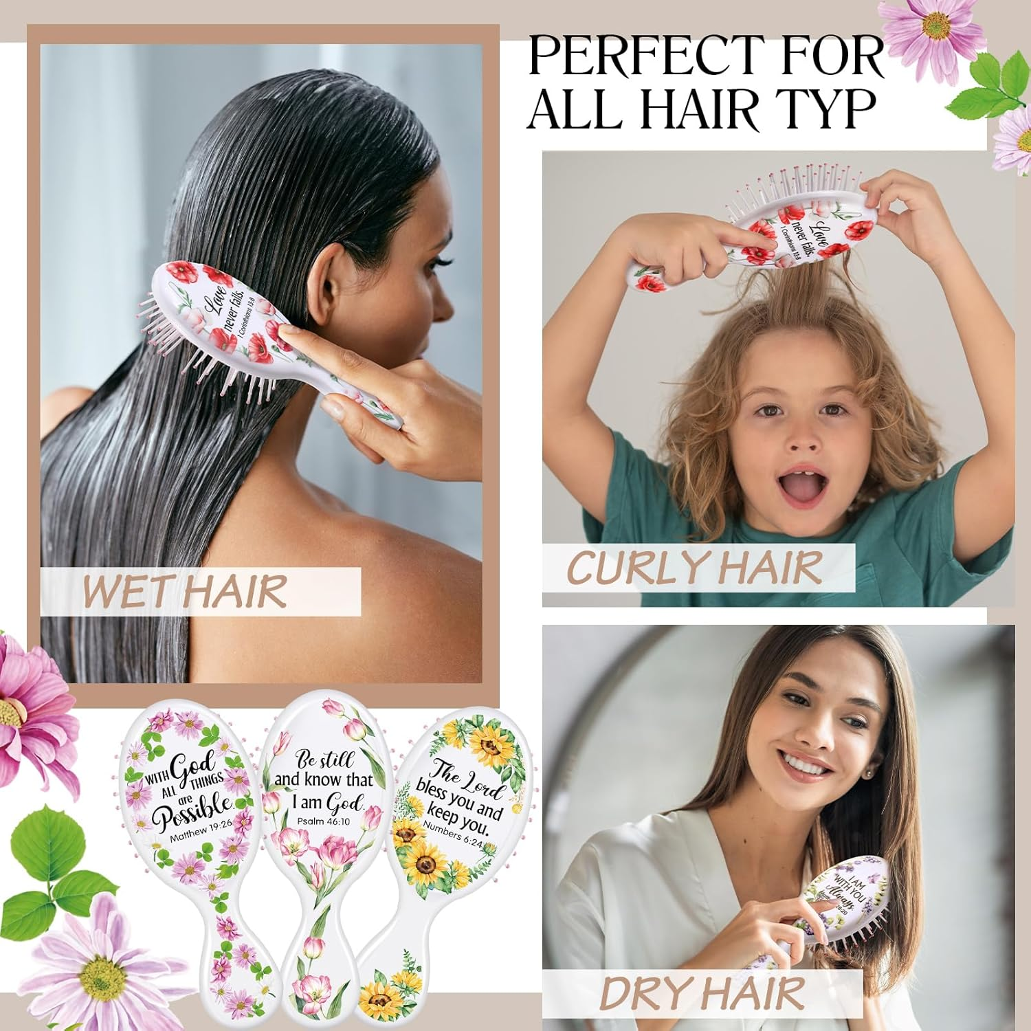 Meanplan 20 Pcs Inspirational Mini Hair Brush Bulk Thank You Gifts Bible Verse Christian Travel Hair Brush Mini Hair Brush Travel Detangling Brush Appreciation Gifts for Women Employee Staff image number 1