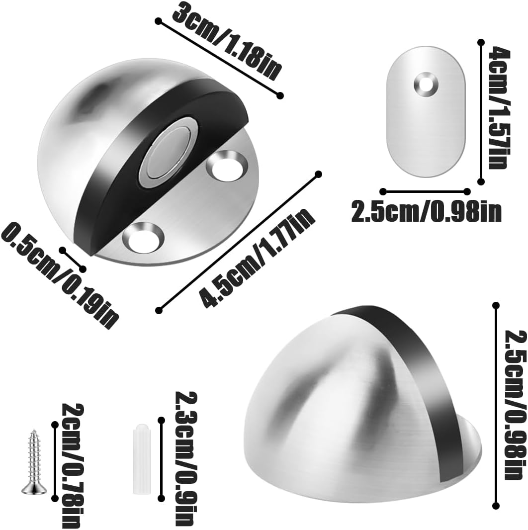 NILLOS Magnetic Door Stoppers, 4 PCS Floor Mounted Half Moon Door Stops for Home, Office, Wall Door Protection (1.77X0.98 In) image number 6