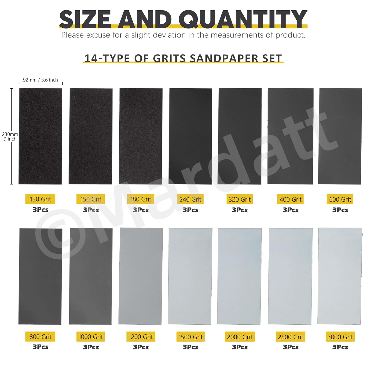 Mardatt 45Pcs Sandpaper, Sanding Block Sander & Paint Brush Set, 120 to 3000 Grit Assorted Wet & Dry Sandpaper, Hand Sander and Wall Paint Brushes, 9X3.6 Inch Sanding Sheets for Automotive Sanding image number 1