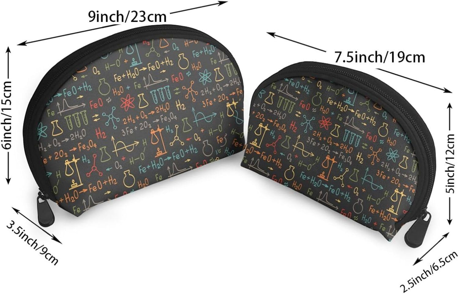 Coin Pouch Makeup Bags Set, 2 Piece Shell Shape Cosmetic Bag with Pockets for Daily Travel Handbag Lipstick Keys Toiletry, Personalized Educational Chemistry Equation Experiment image number 2