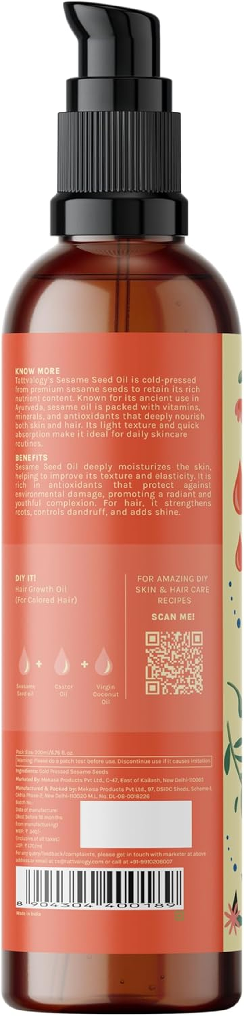 Tattvalogy Sesame Seed Oil, for Hair & Skin, Lice and Dandruff image number 2