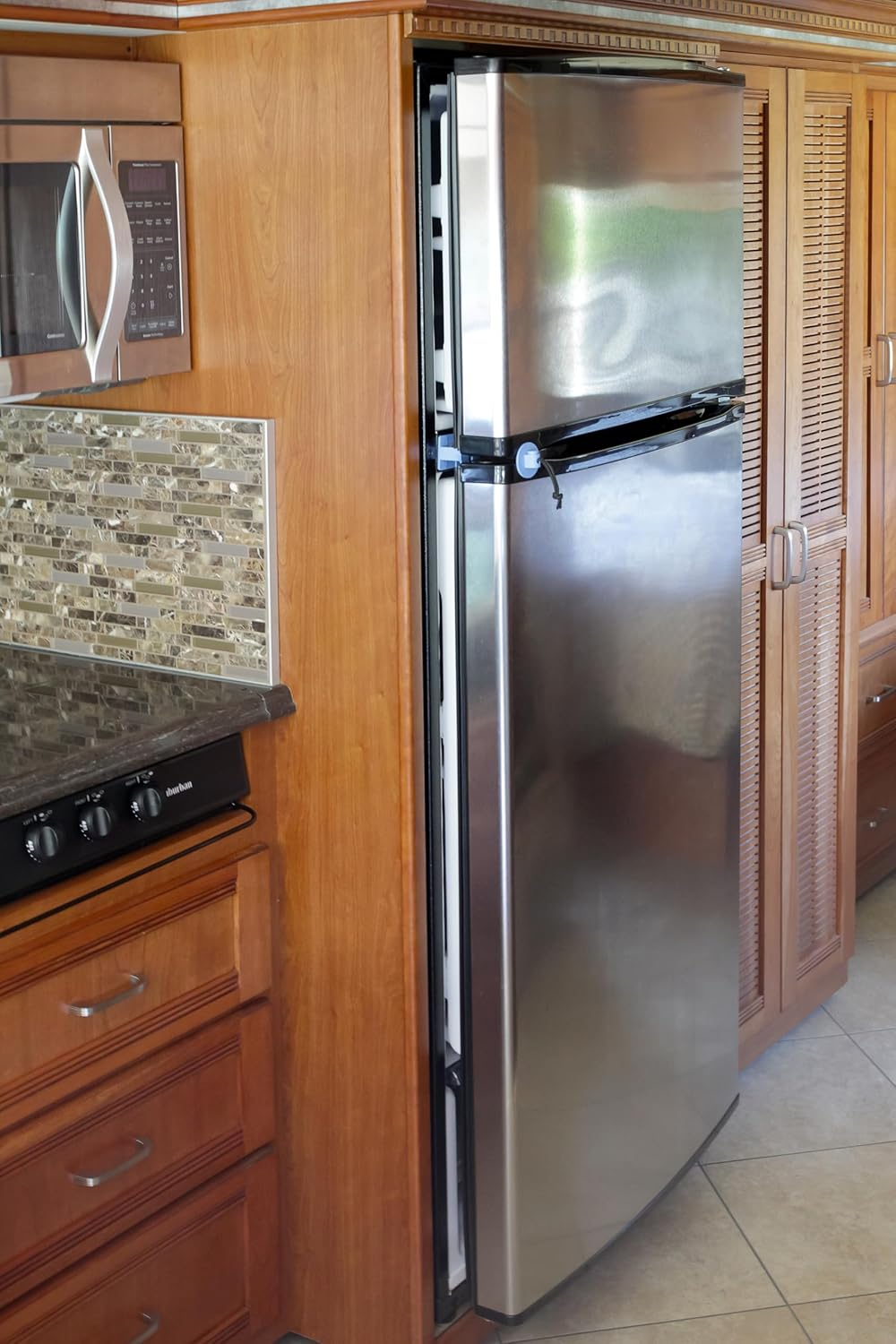 Camco 44105 RV Adjustable Fridge Door Block, Blue image number 1