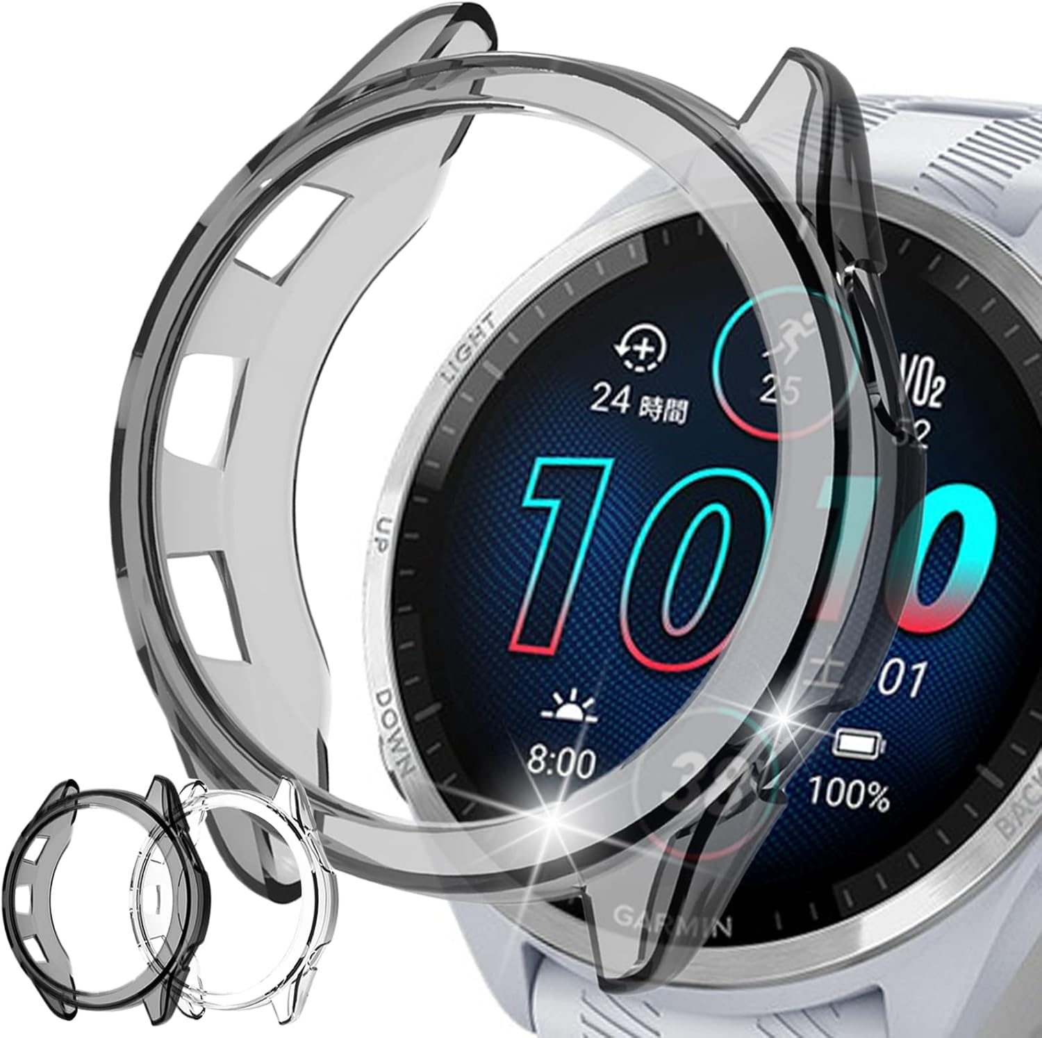 Miimall (2 Pack) Compatible for Garmin Forerunner 965 Case, Scratch-Resistance TPU Military Protection Translucent Cover Case for Garmin Forerunner 965/ Garmin 965 (Clear+Black)