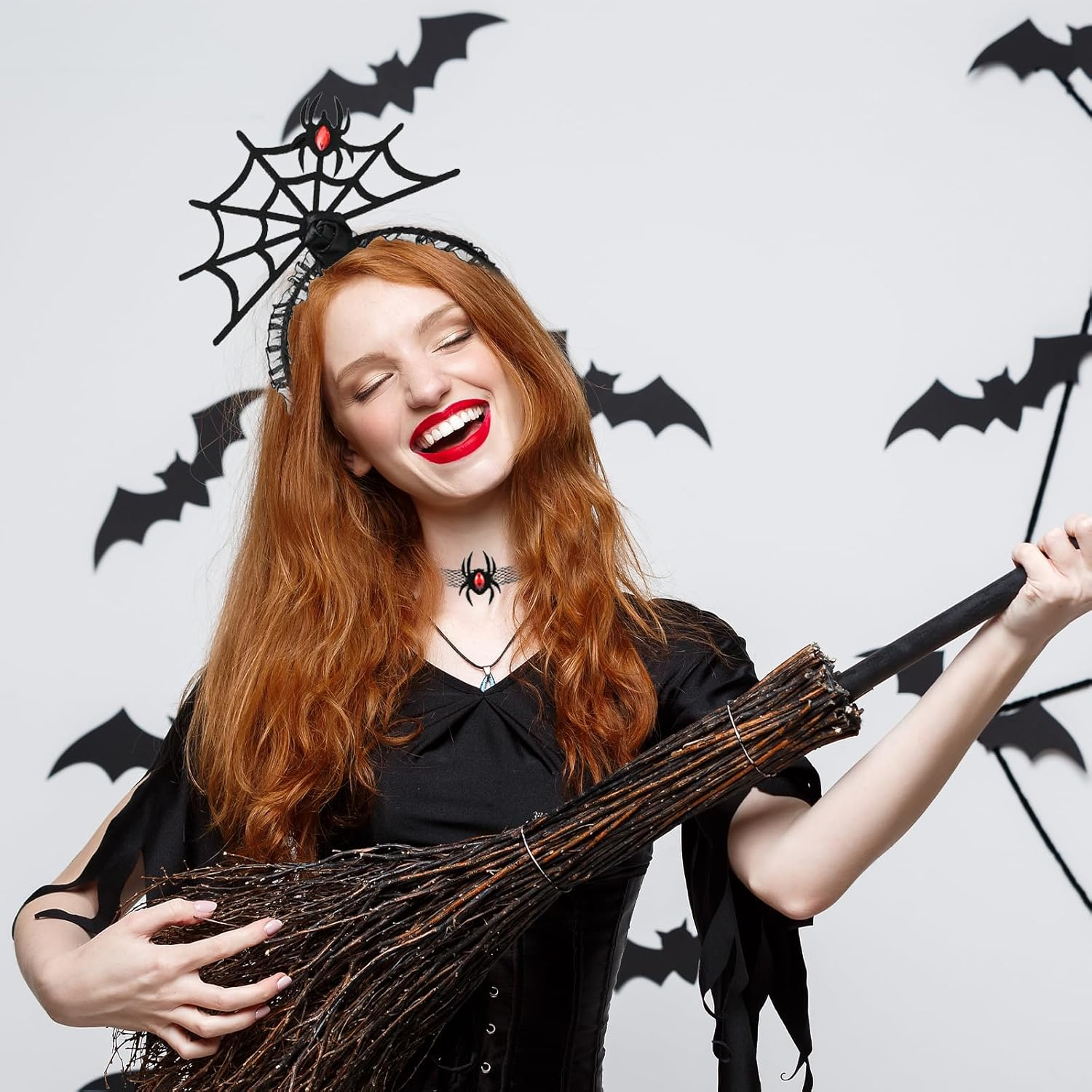 Charmburst 2 Pieces Halloween Spider Headband and Collar Black Red Spider Costume Headpiece Set Hair Accessories Fancy Dress Cosplay Party Decoration image number 4