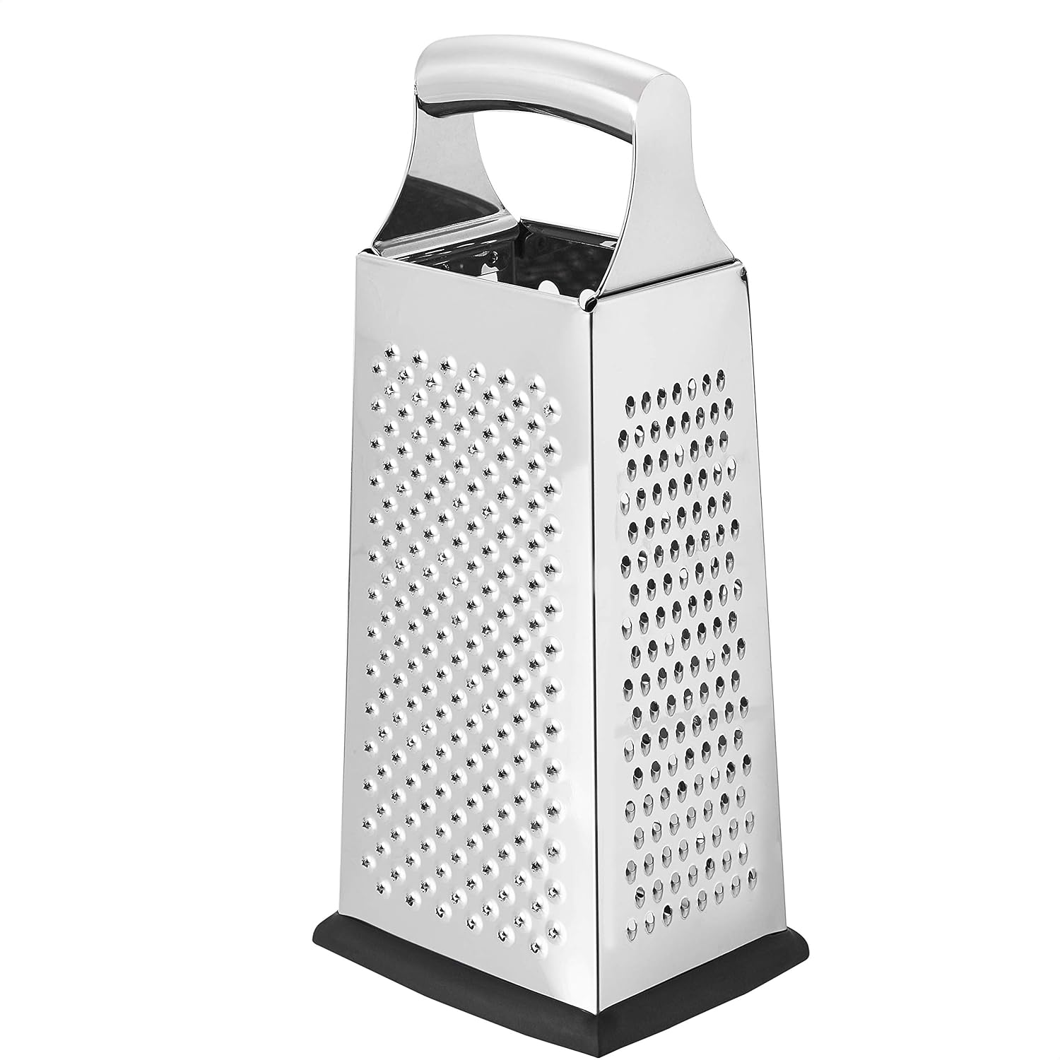 Amazon Basics Cheese Grater, Stainless Steel, 4-Sided Box Grater with Non-Slip Base, Dishwasher-Safe, Rectangular,22.8 Cm, Black (Previously Amazoncommercial Brand)