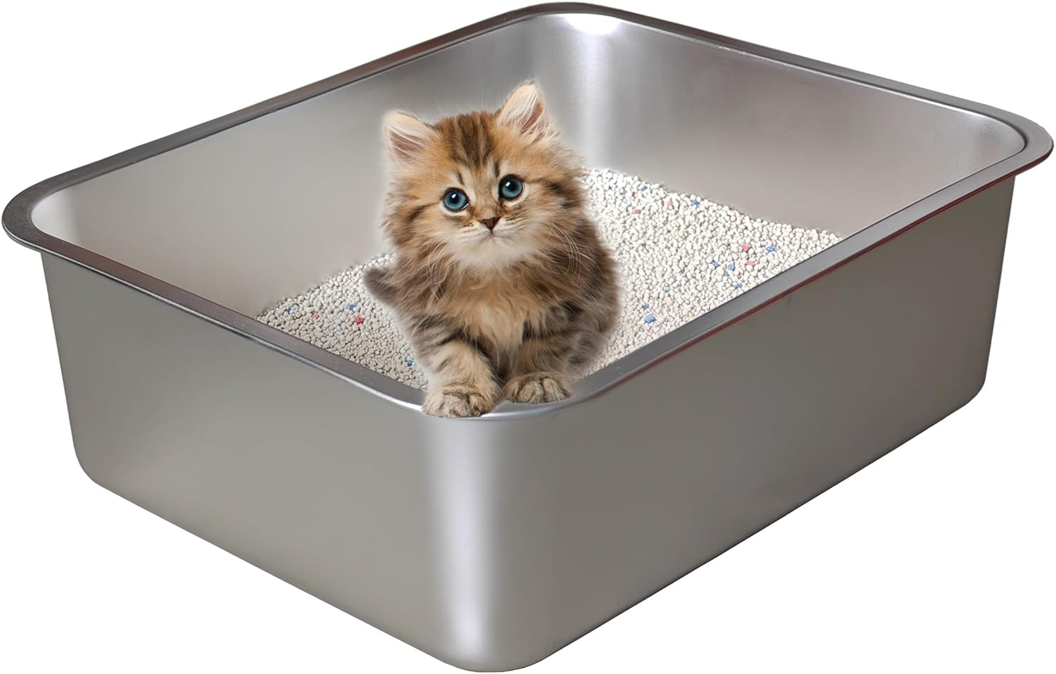 Enclosed Stainless Steel Litter Box with High Sides, Top Entry Jumbo Covered Metal Extra Large for Big Cats, Durable, anti Leakage, Odorless, Non-Sticky