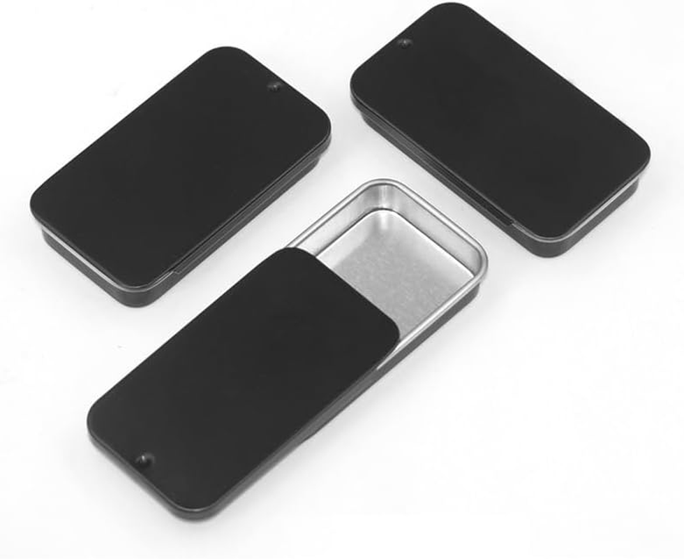 Metal Rectangular Empty Mini Tin Box, Mini Iron Box Tinplate Push Candy Pill Cases Bins Jar Food Small Storage Box Containers for Home Organizer, Decorative Accessories (Black, 1 Small 1 Large)