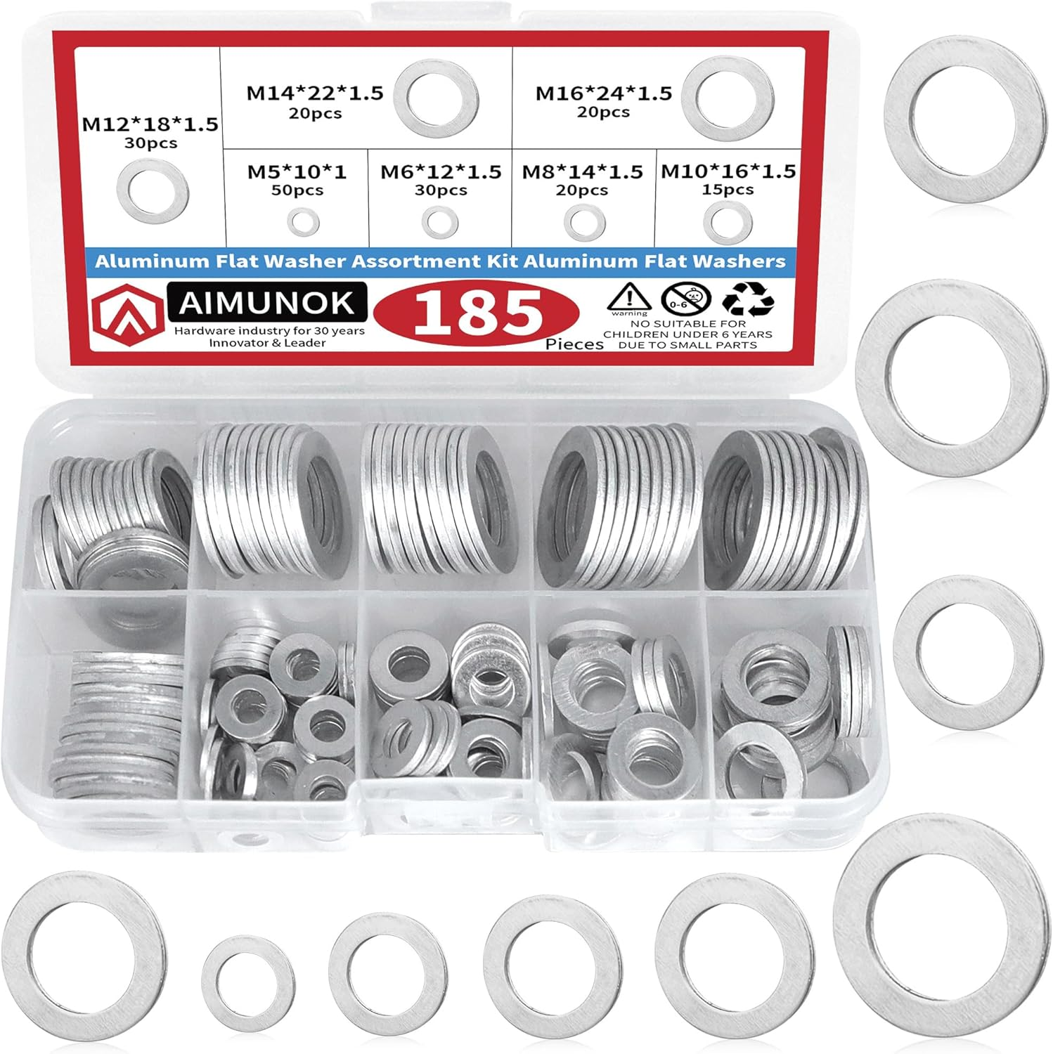510Pcs Aluminium Sump Plug Washer Kit - Assorted Crush Washers with Key Sizes M12/M14/M16/M20 + Full Range M5-M24, Metric Oil Drain Plug Gasket Set for Automotive Maintenance image number 3