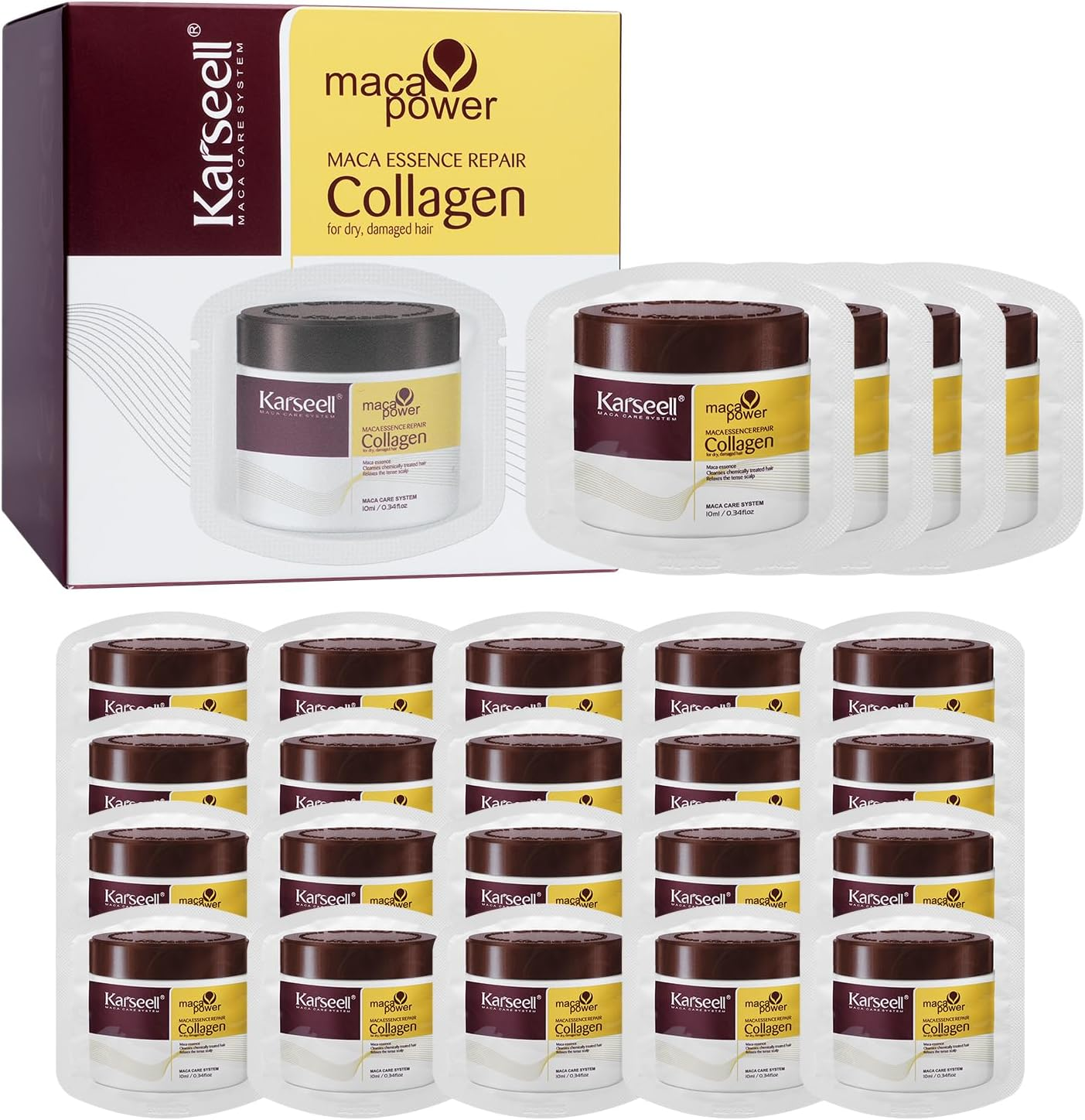 Karseell Collagen Hair Mask Treatment Deep Repair Conditioning with Argan Oil, 10Ml (24 Pack) image number 1