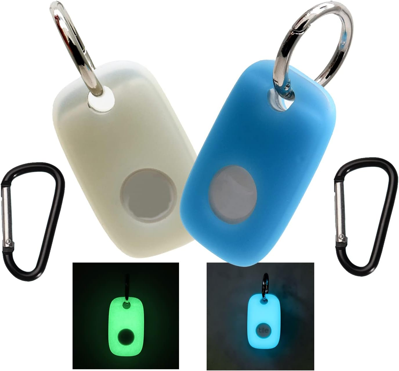 Glow Case for Tile Pro (2022) 2-Pack. (Glow in Dark) Small Bluetooth Tracker Cover, Protective Holder for Key Finder and Item Locator, Pets Dog Cat Collar Tracker Accessories,Glow Green+Glow Blue image number 2