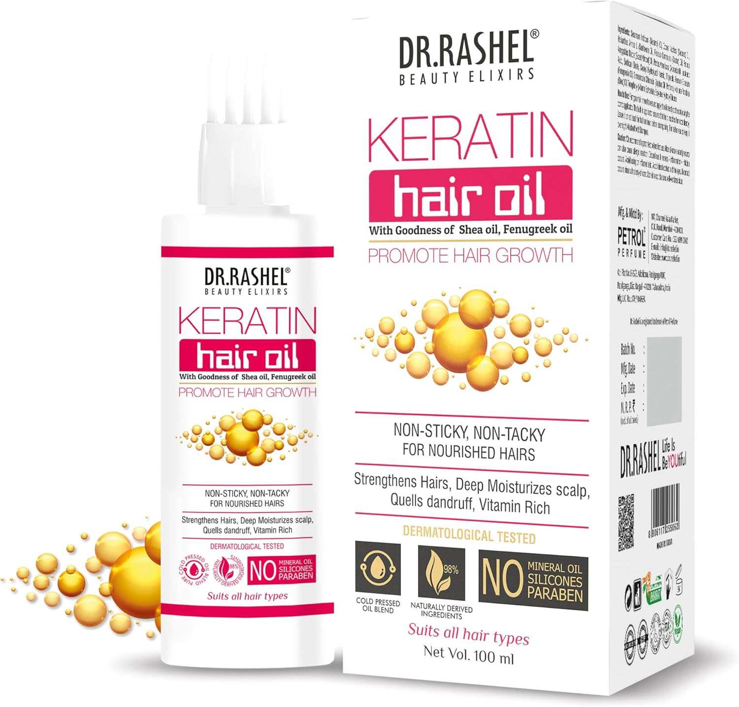 DR.RASHEL Keratin Hair Oil with Goodness of Shea & Fenugreek Oil Promotes Hair Growth (100 Ml) image number 3