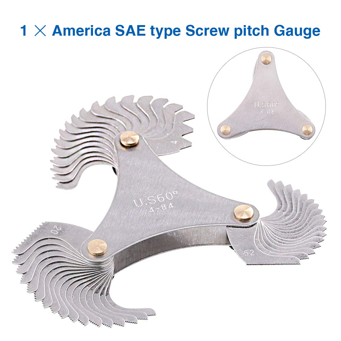 Glarks 5Pcs Stainless Steel Screw Thread Pitch Cutting Gauge Tool Set, 51Pcs America SAE Type + 52Pcs Metric & America SAE Type & British Whitworth + 3Pcs Center Gage, Packed in Plastic Box image number 5
