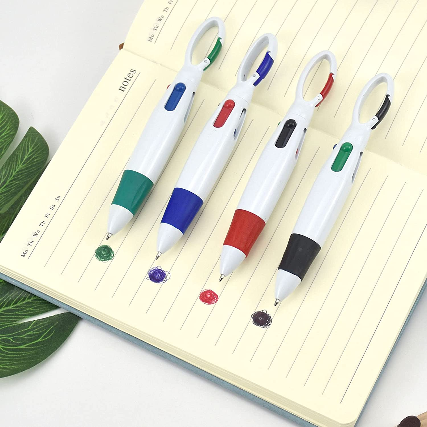 Abaokai 4 Pack 1.0 Mm 4-In-1 Shuttle Pens Retractable with Carabiner Keychain on Top, 4-Color Retractable Multicolor Ballpoint Pens for Office School Supplies Students Children Gift image number 5