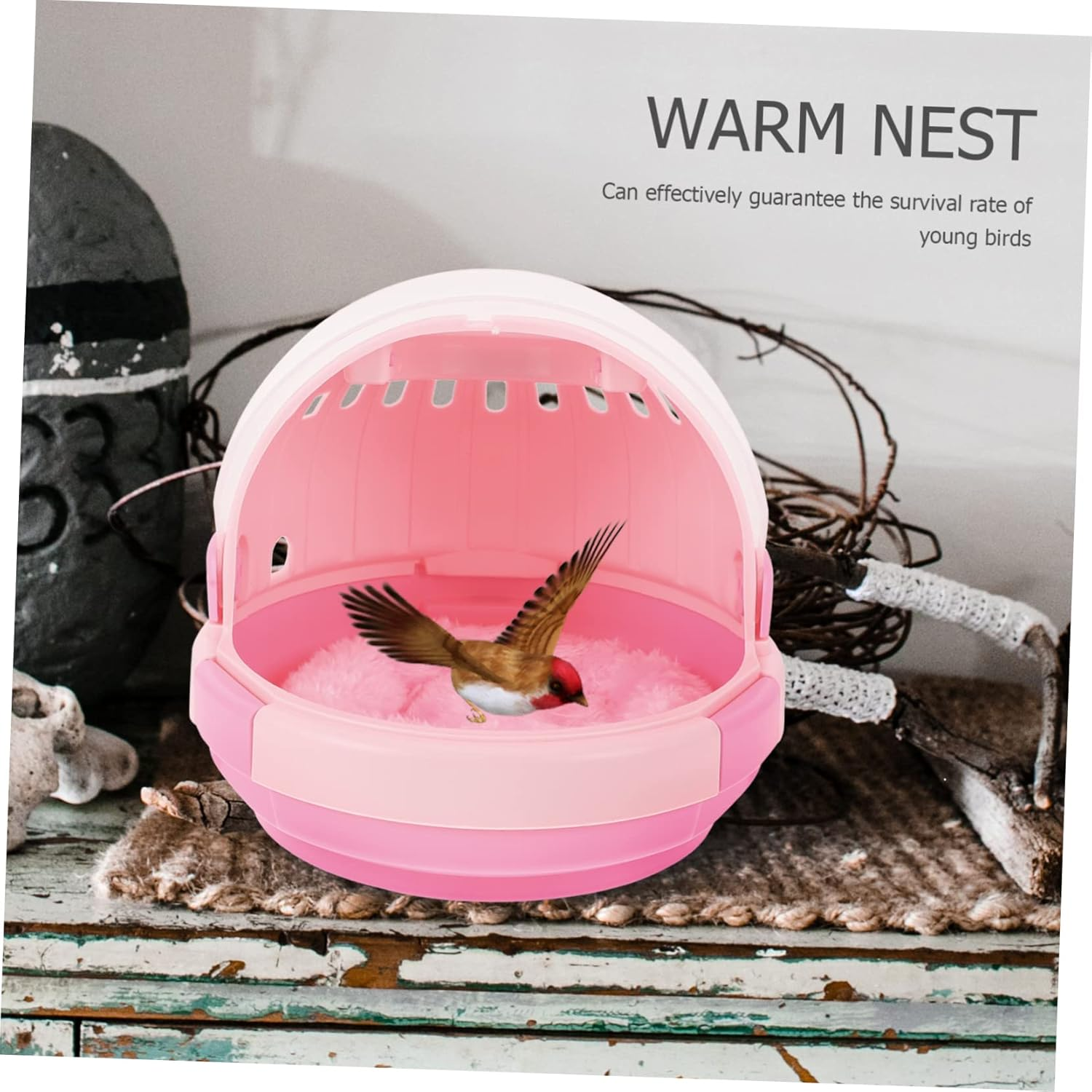 CIYODO Portable Parrot Cage Hand-Held Warm Nest with Pad Bird Travel Carrier Cage for Budgerigar Outdoor Pet Sleeping Bed Pink image number 4
