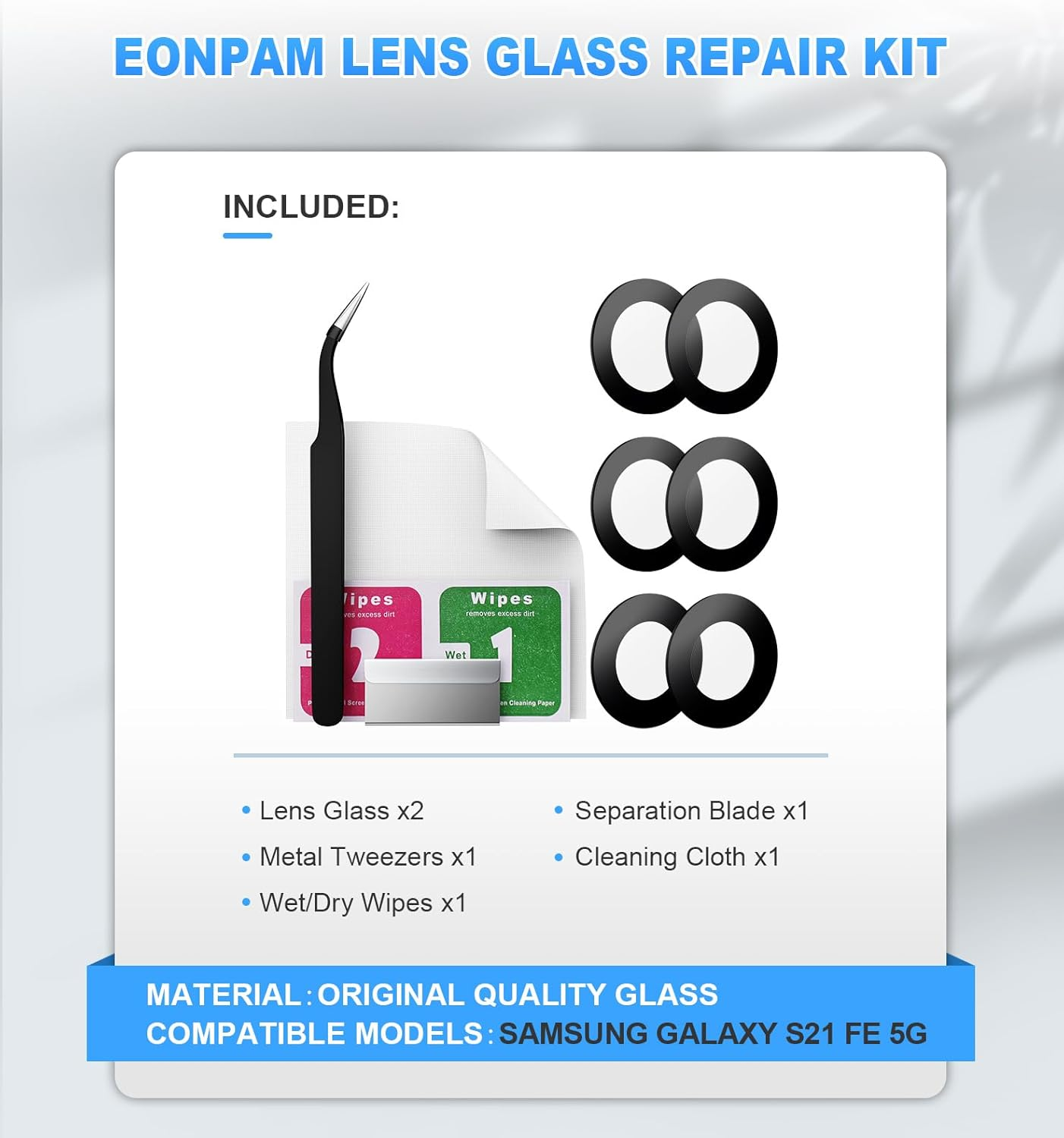 Eonpam Pack of 2 Camera Glass for Samsung Galaxy S21 FE 5G Original Rear Camera Lens Glass Replacement HD Camera Protection Camera Glass + Repair Kit image number 5